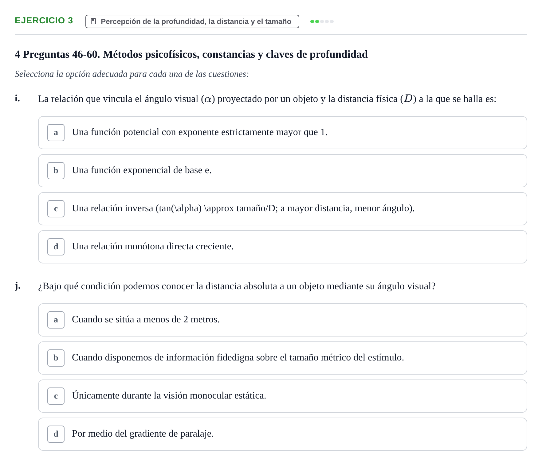 Enunciado: Ejercicio 3 - Percepción de la profundidad, la distancia y… · Percepció I Atenció UB Examen de Percepción y Atención (Recopilación de preguntas)
