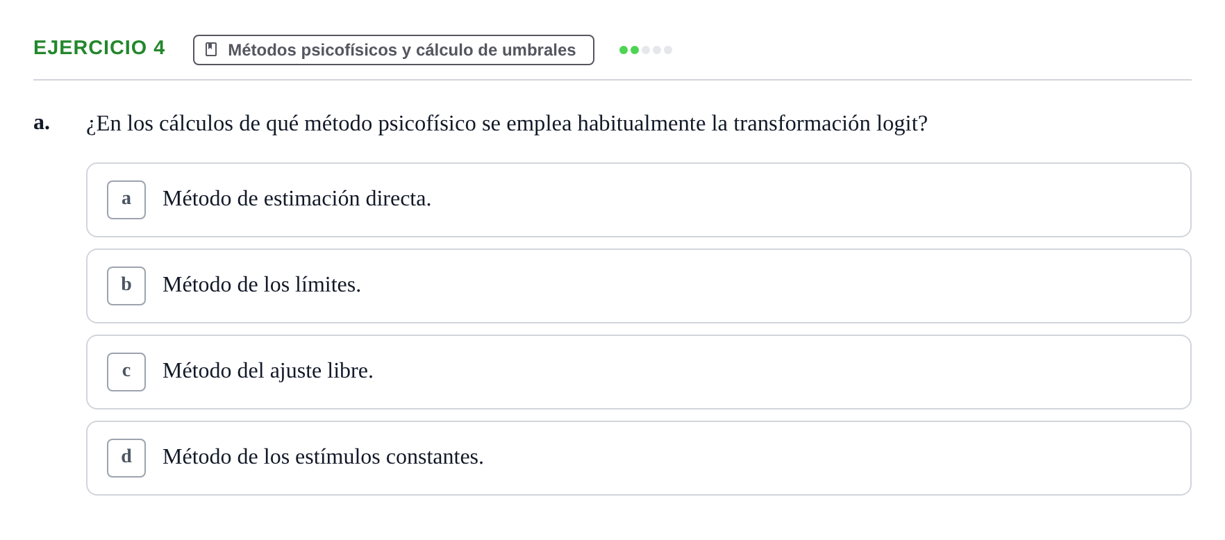 Enunciado: Ejercicio 4 - Métodos psicofísicos y cálculo de umbrales · Percepció I Atenció UB Examen de Percepción y Atención (Recopilación de preguntas)