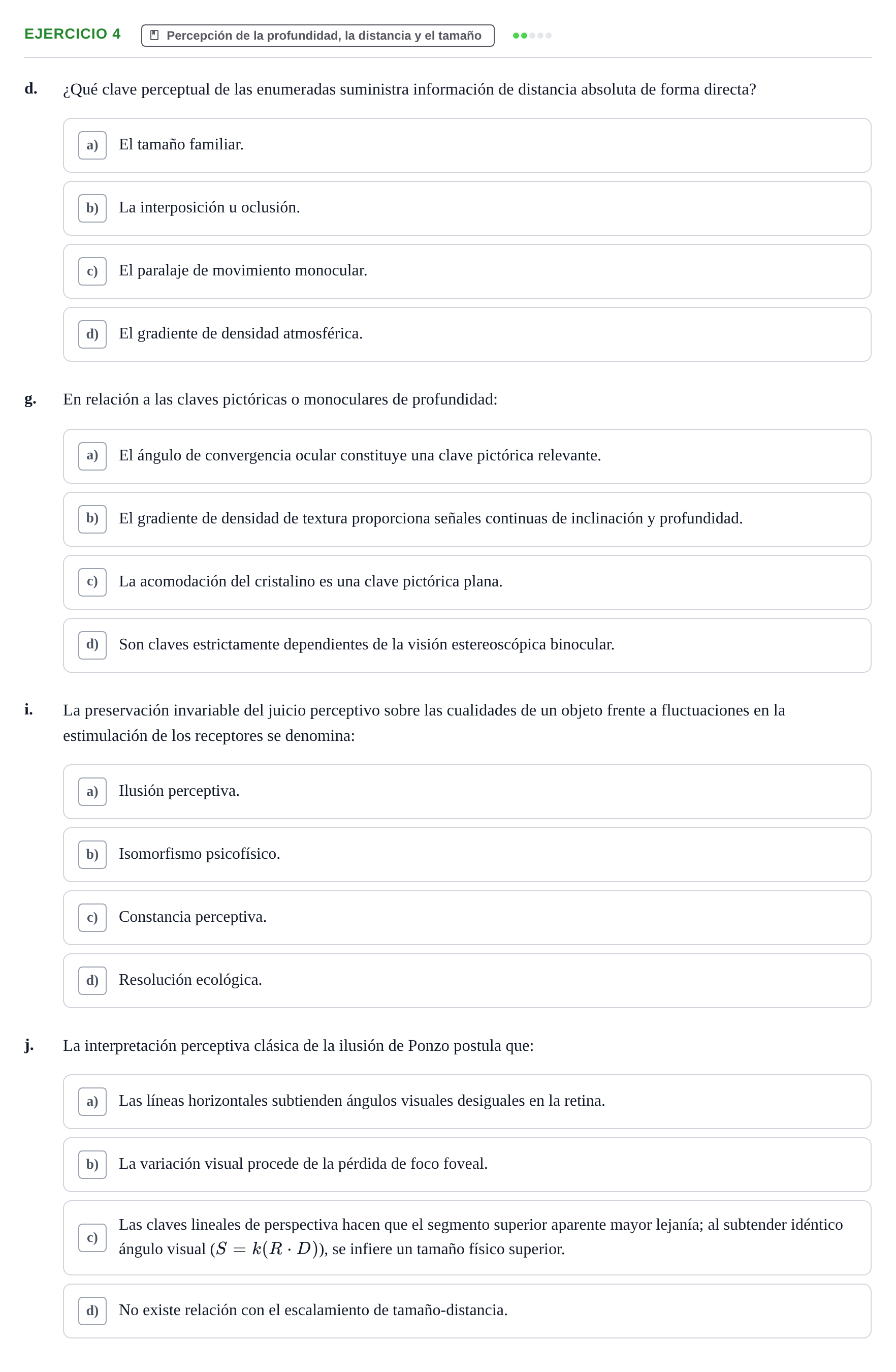 Enunciado: Ejercicio 4 - Percepción de la profundidad, la distancia y… · Percepció I Atenció UB Examen de Percepción y Atención (Recopilación de preguntas)