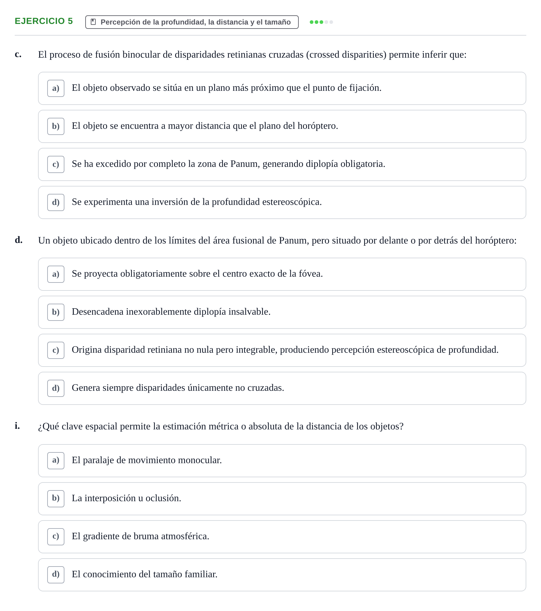 Enunciado: Ejercicio 5 - Percepción de la profundidad, la distancia y… · Percepció I Atenció UB Examen de Percepción y Atención (Recopilación de preguntas)