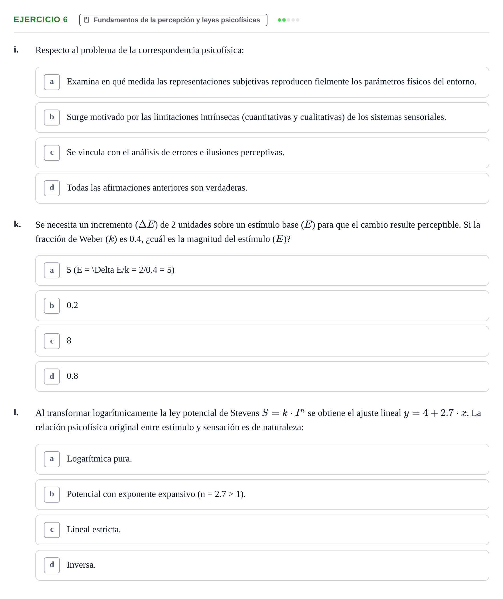 Enunciado: Ejercicio 6 - Fundamentos de la percepción y leyes psicofís… · Percepció I Atenció UB Examen de Percepción y Atención (Recopilación de preguntas)