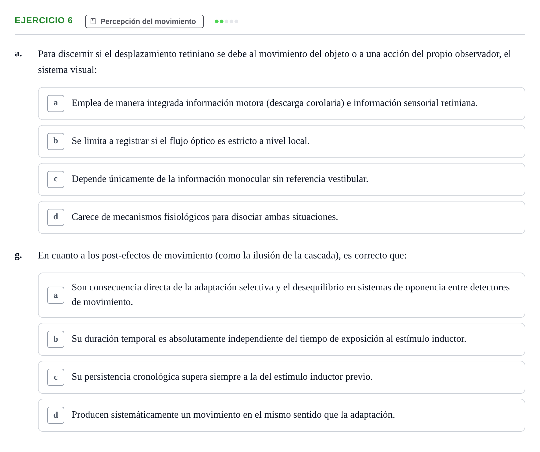 Enunciado: Ejercicio 6 - Percepción del movimiento · Percepció I Atenció UB Examen de Percepción y Atención (Recopilación de preguntas)