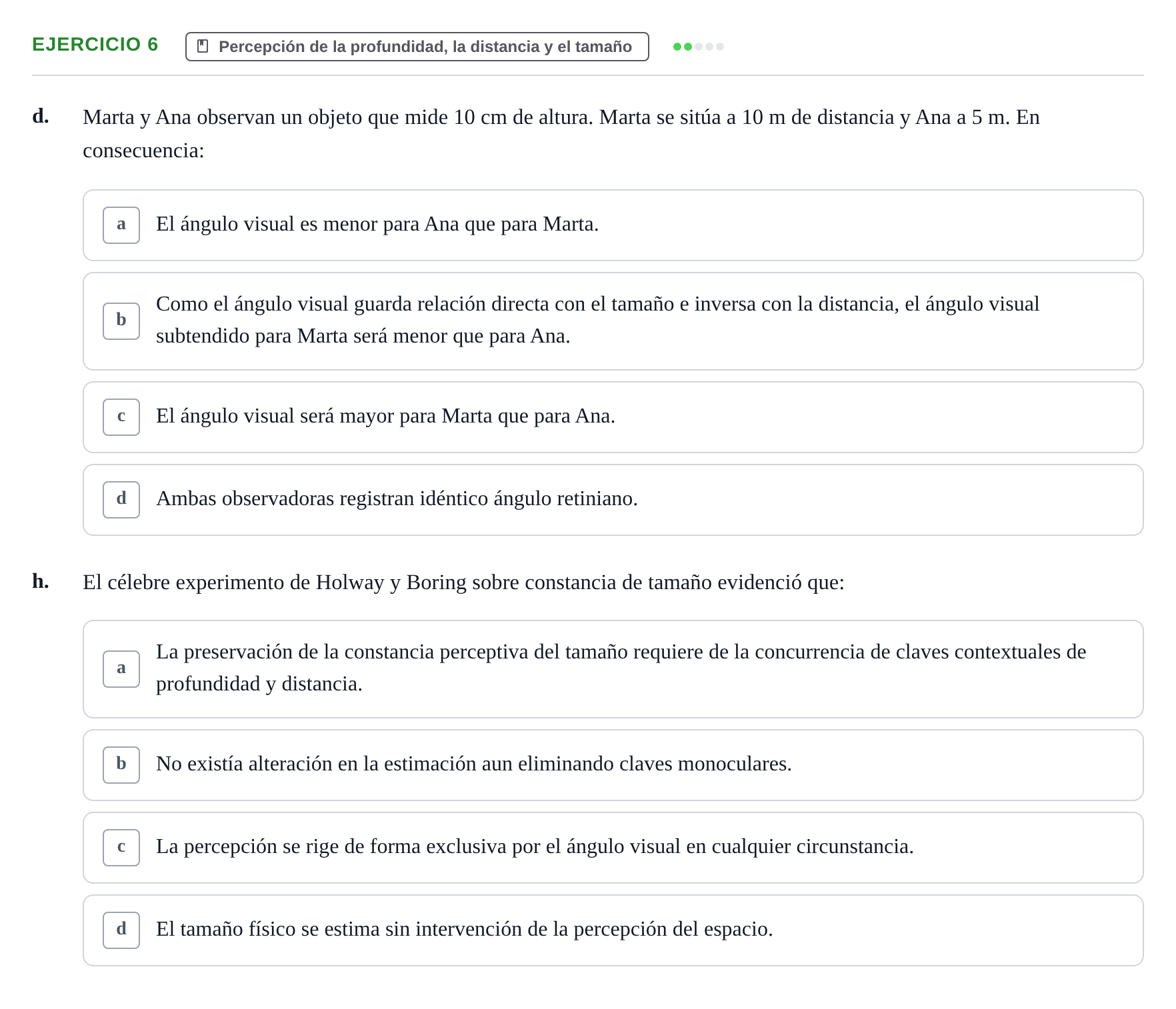 Enunciado: Ejercicio 6 - Percepción de la profundidad, la distancia y… · Percepció I Atenció UB Examen de Percepción y Atención (Recopilación de preguntas)