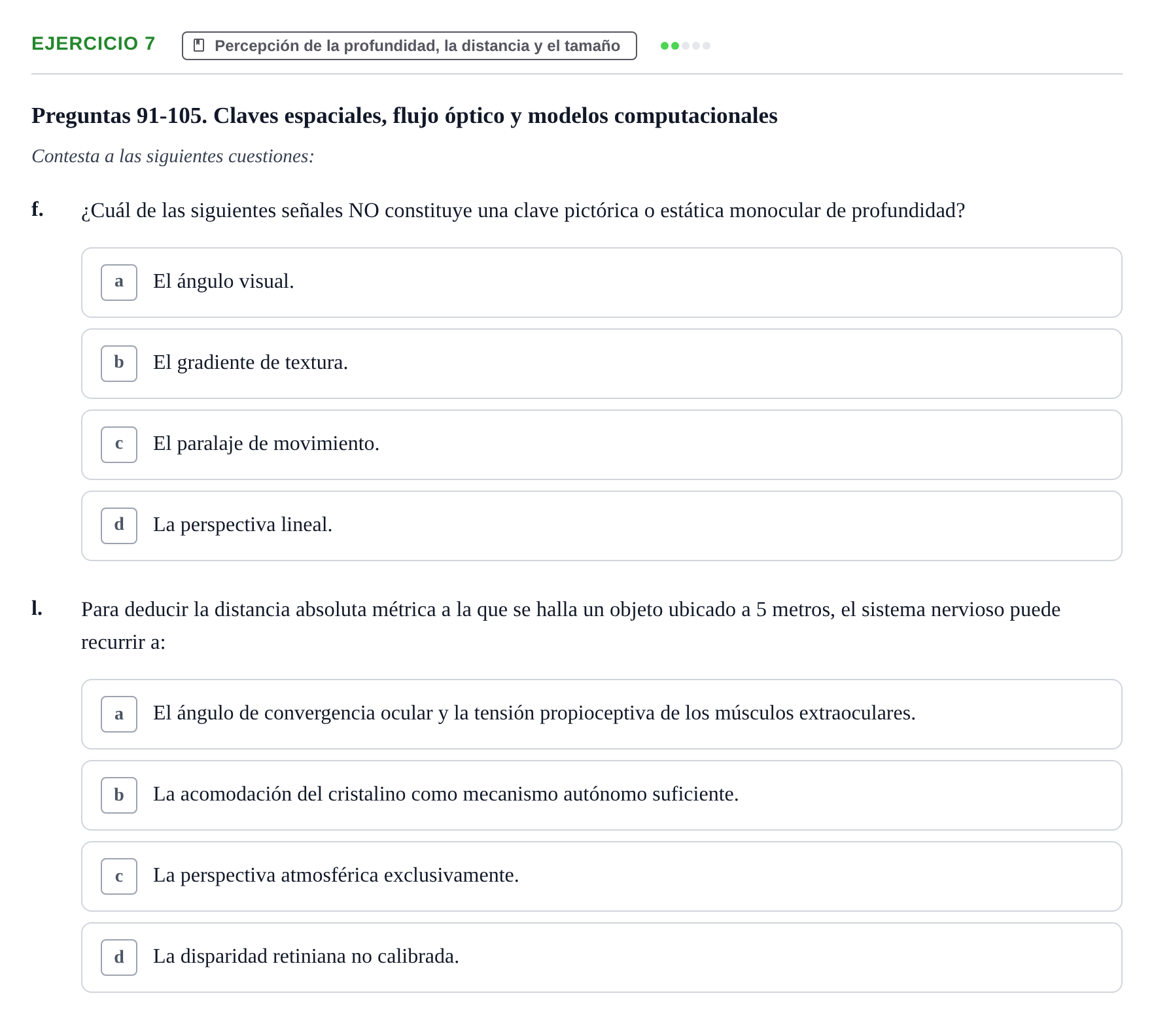 Enunciado: Ejercicio 7 - Percepción de la profundidad, la distancia y… · Percepció I Atenció UB Examen de Percepción y Atención (Recopilación de preguntas)