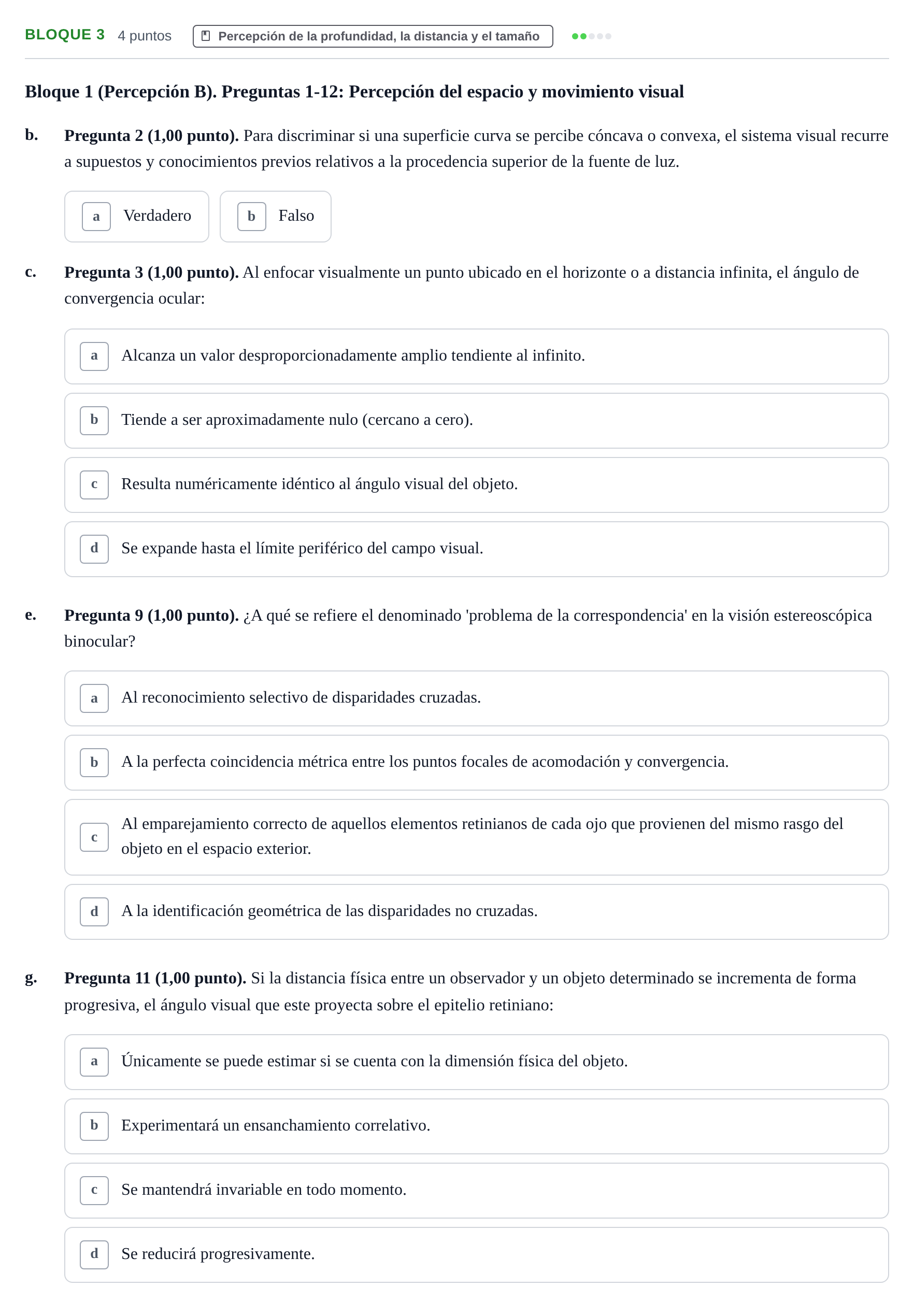 Enunciado: Bloque 3 - Percepción de la profundidad, la dista… · Percepció I Atenció UB Batería de Exámenes: Percepción, Atención y Audición