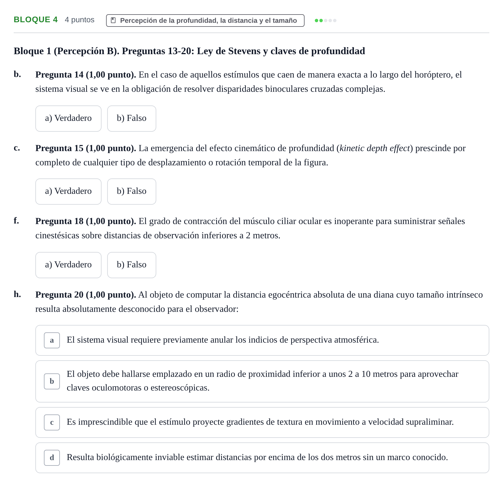 Enunciado: Bloque 4 - Percepción de la profundidad, la dista… · Percepció I Atenció UB Batería de Exámenes: Percepción, Atención y Audición