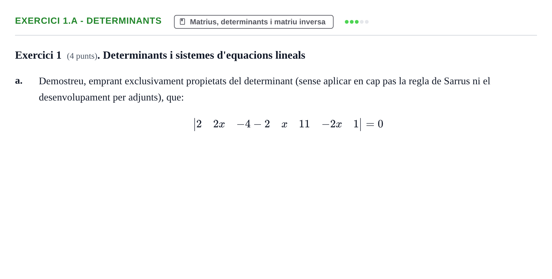 Enunciado: Exercici 1.a - Determinants · Álgebra Lineal UB 2015