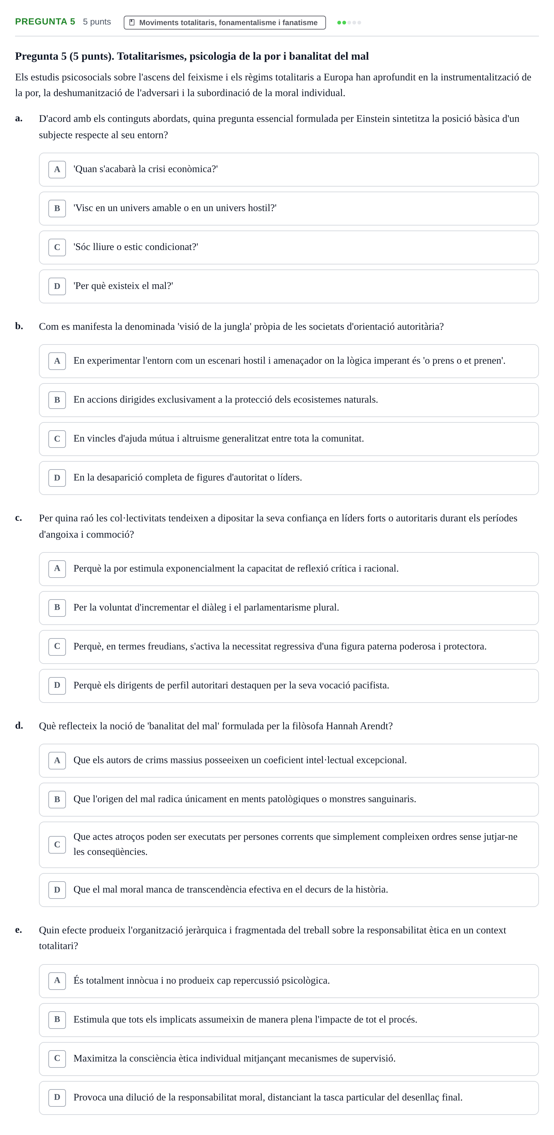 Enunciado: Pregunta 5 · Psicologia dels Grups i Comportament Col·lectiu UB Examen de Psicologia del Comportament Col·lectiu i Moviments Socials