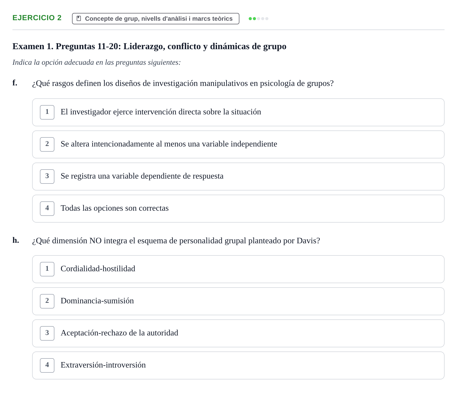 Enunciado: Ejercicio 2 - Concepte de grup, nivells d'anàlisi i marcs t… · Psicologia dels Grups i Comportament Col·lectiu UB Recopilación de Exámenes: Psicología de los Grupos y Comportamiento Colectivo