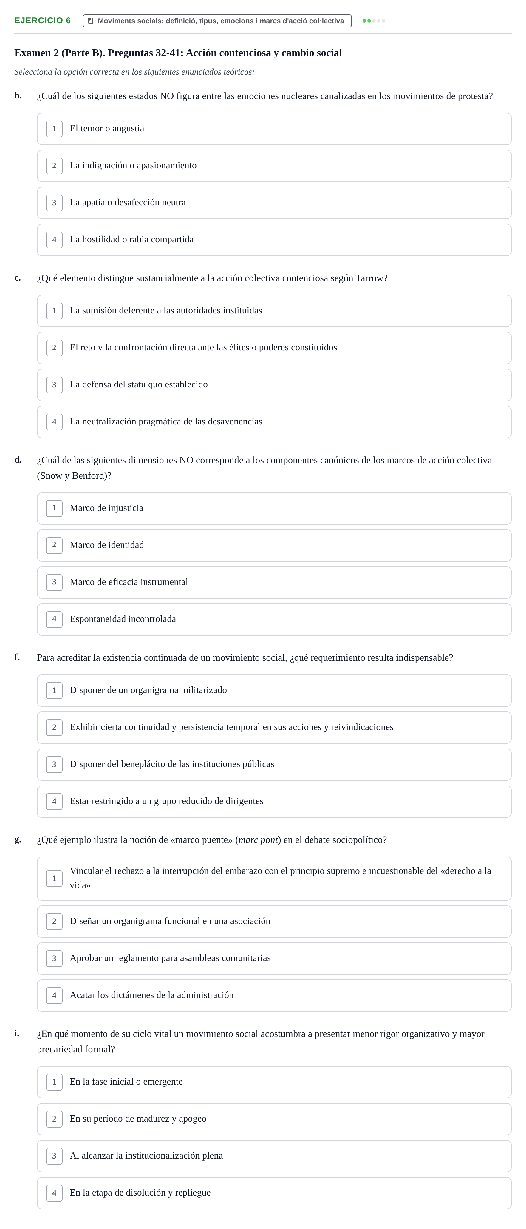 Enunciado: Ejercicio 6 - Moviments socials: definició, tipus, emocions… · Psicologia dels Grups i Comportament Col·lectiu UB Recopilación de Exámenes: Psicología de los Grupos y Comportamiento Colectivo