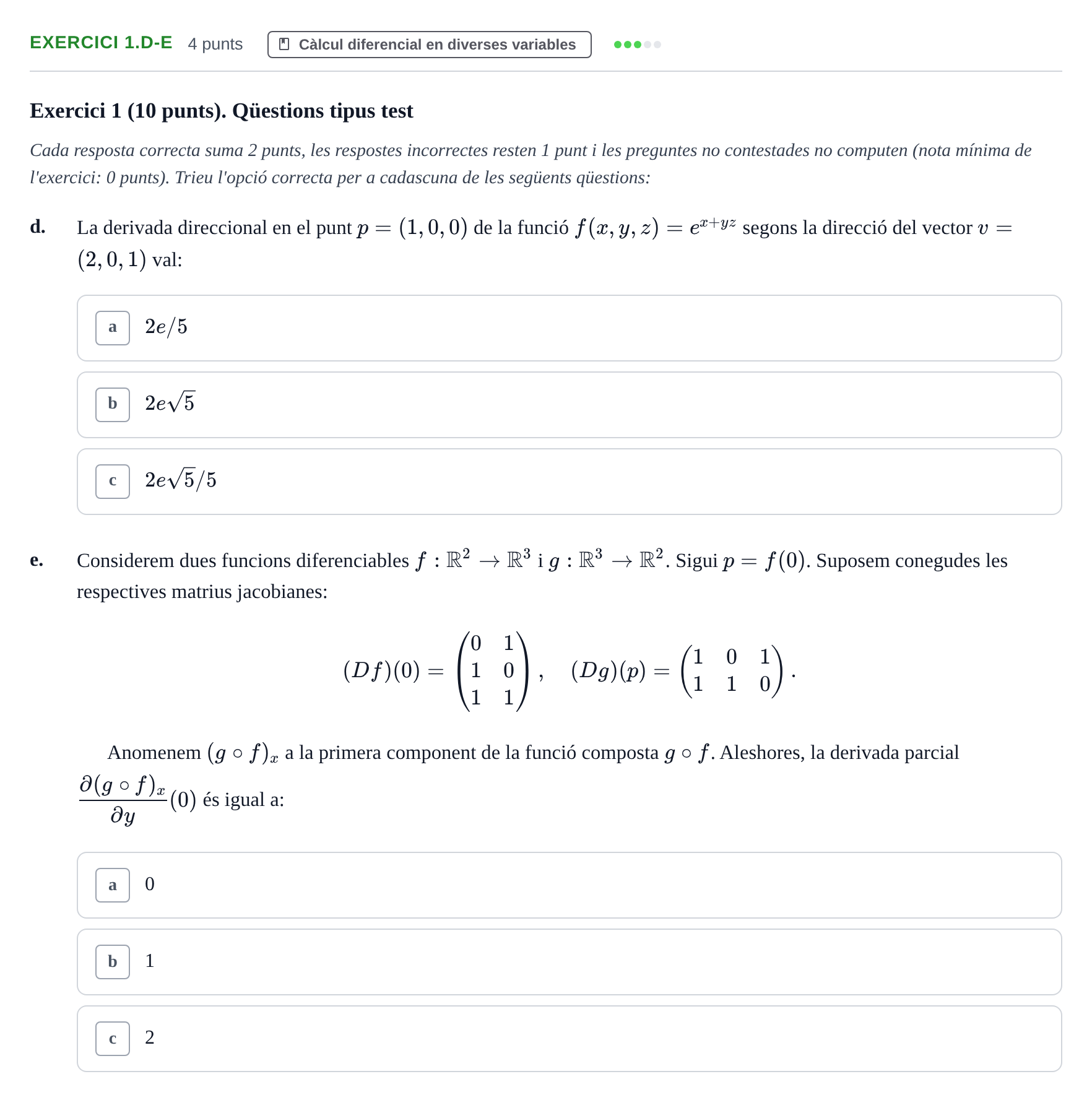 Enunciado: Exercici 1.d-e · Matemáticas I UB 2020