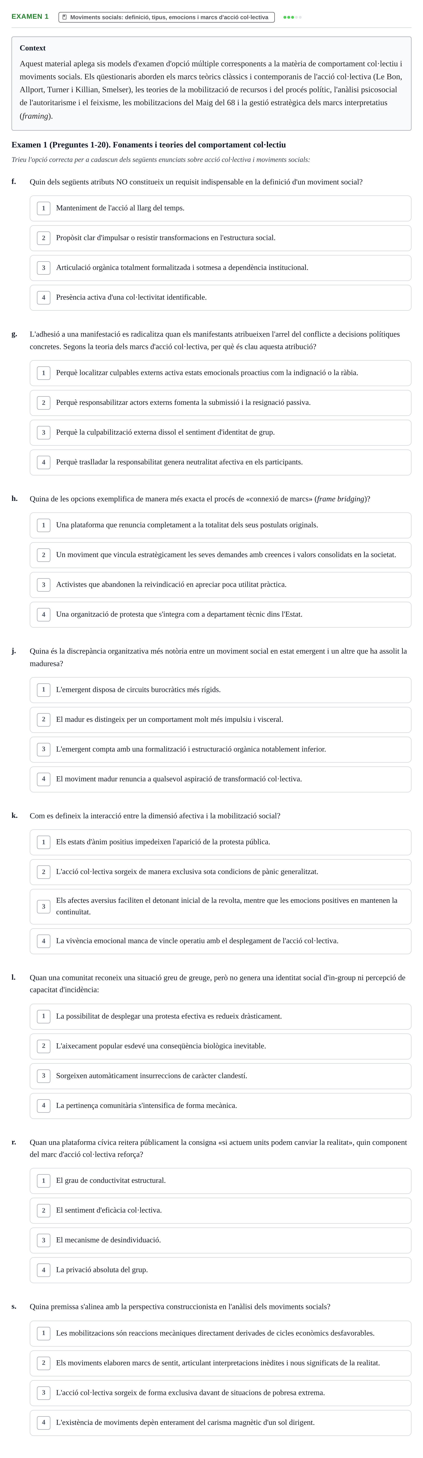 Enunciado: Ejercicio Examen 1 - Moviments socials: definició, tipus, e… · Psicologia dels Grups i Comportament Col·lectiu UB Recull d'exàmens de Comportament Col·lectiu i Moviments Socials