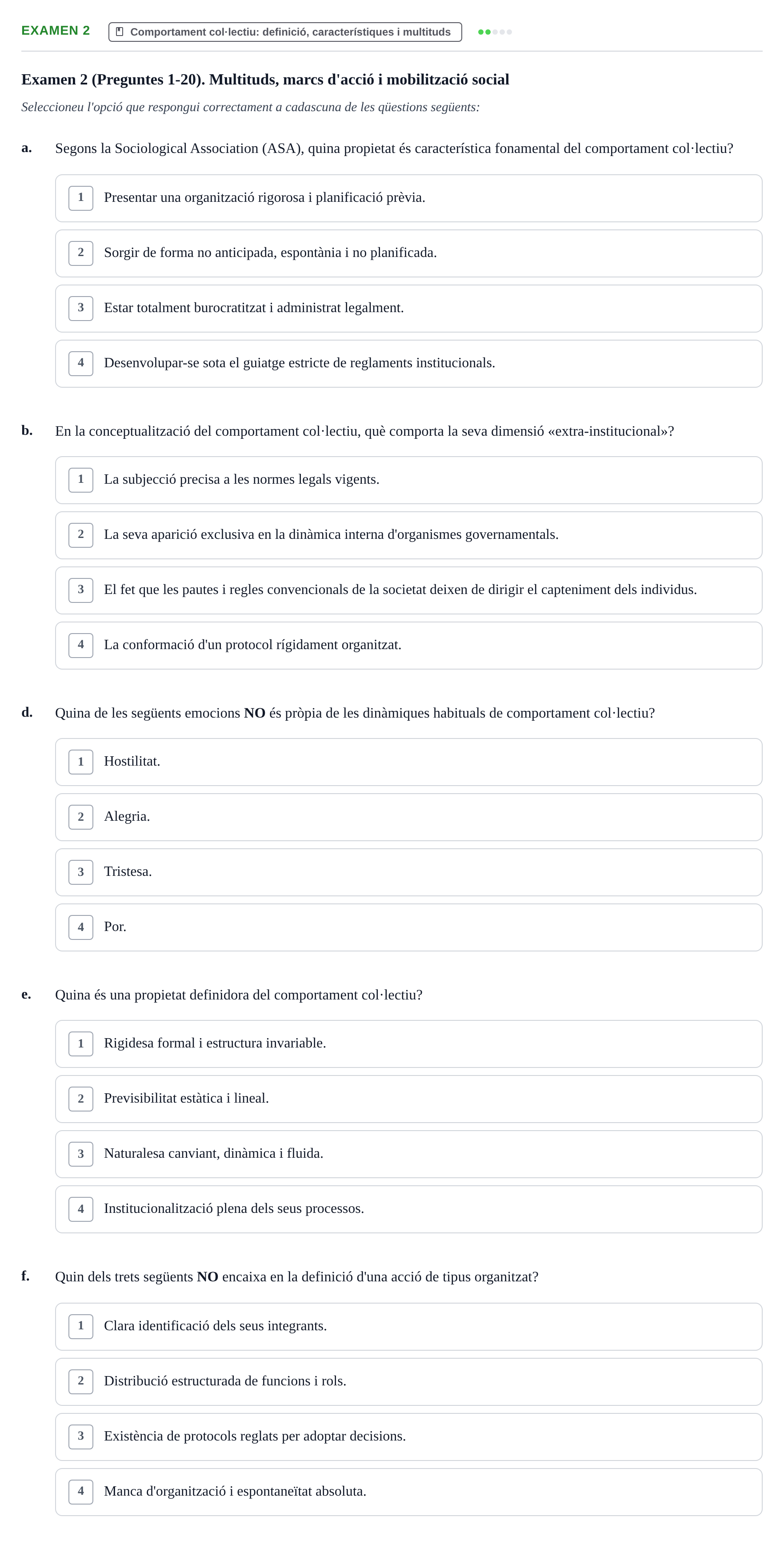 Enunciado: Ejercicio Examen 2 - Comportament col·lectiu: definició, ca… · Psicologia dels Grups i Comportament Col·lectiu UB Recull d'exàmens de Comportament Col·lectiu i Moviments Socials
