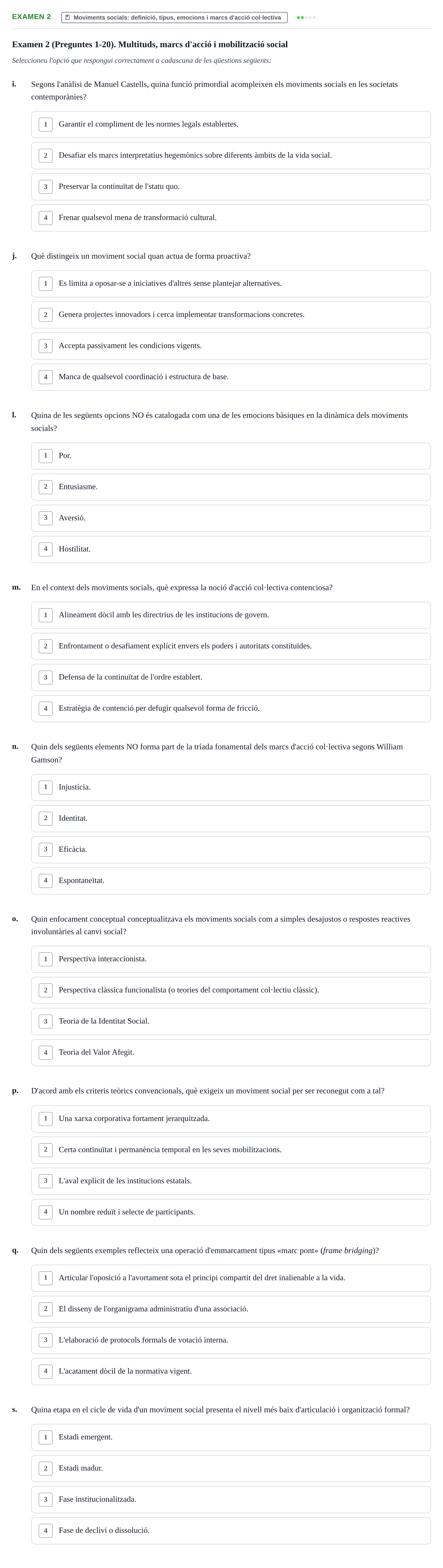 Enunciado: Ejercicio Examen 2 - Moviments socials: definició, tipus, e… · Psicologia dels Grups i Comportament Col·lectiu UB Recull d'exàmens de Comportament Col·lectiu i Moviments Socials