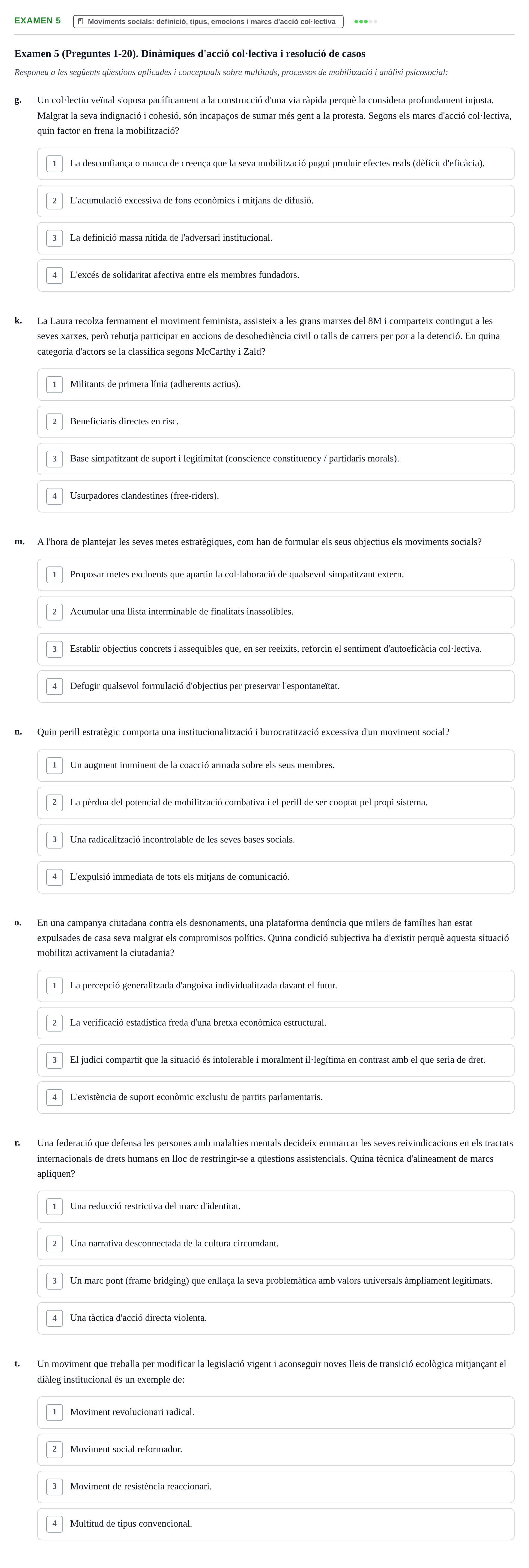 Enunciado: Ejercicio Examen 5 - Moviments socials: definició, tipus, e… · Psicologia dels Grups i Comportament Col·lectiu UB Recull d'exàmens de Comportament Col·lectiu i Moviments Socials
