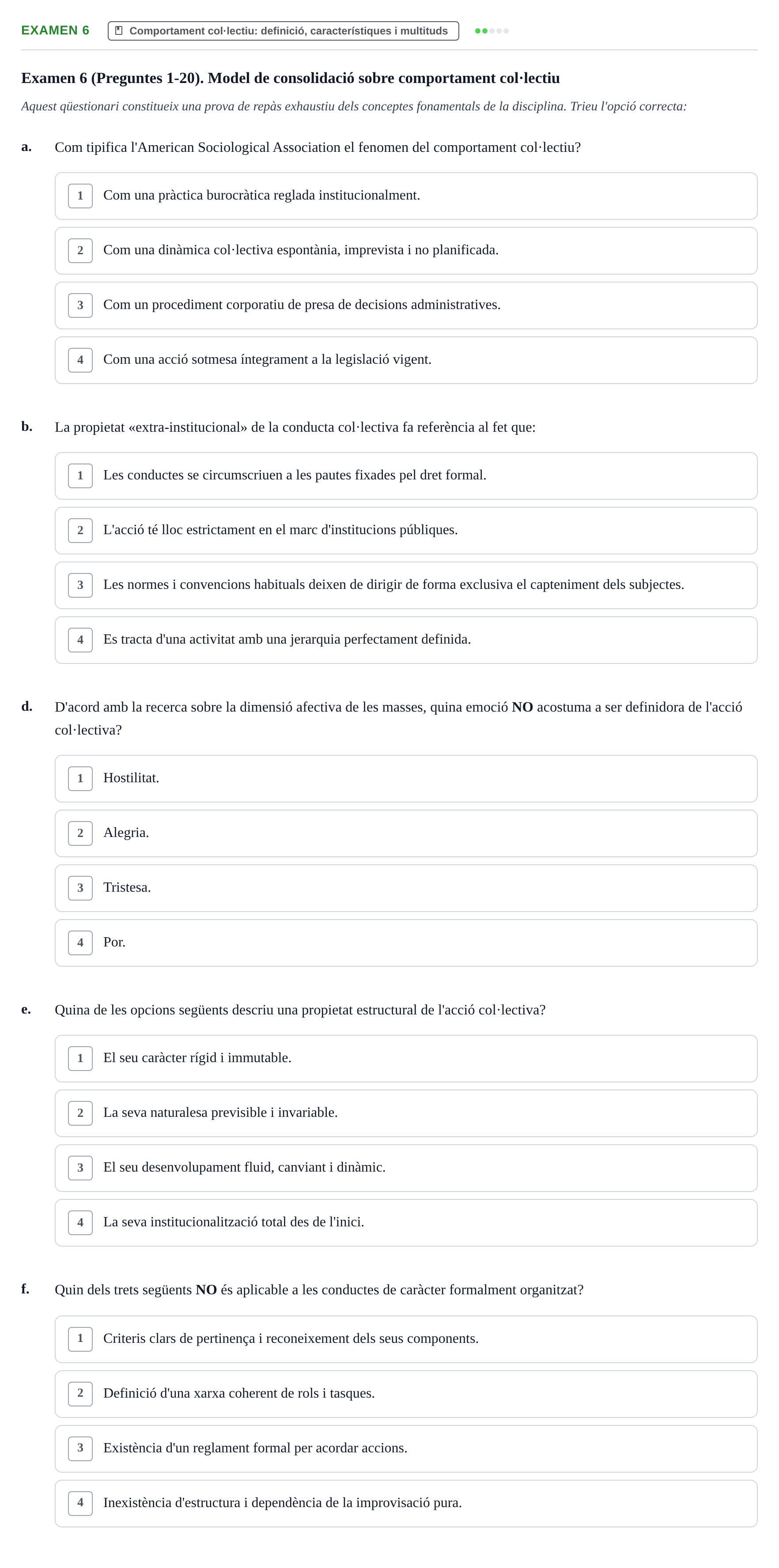 Enunciado: Ejercicio Examen 6 - Comportament col·lectiu: definició, ca… · Psicologia dels Grups i Comportament Col·lectiu UB Recull d'exàmens de Comportament Col·lectiu i Moviments Socials