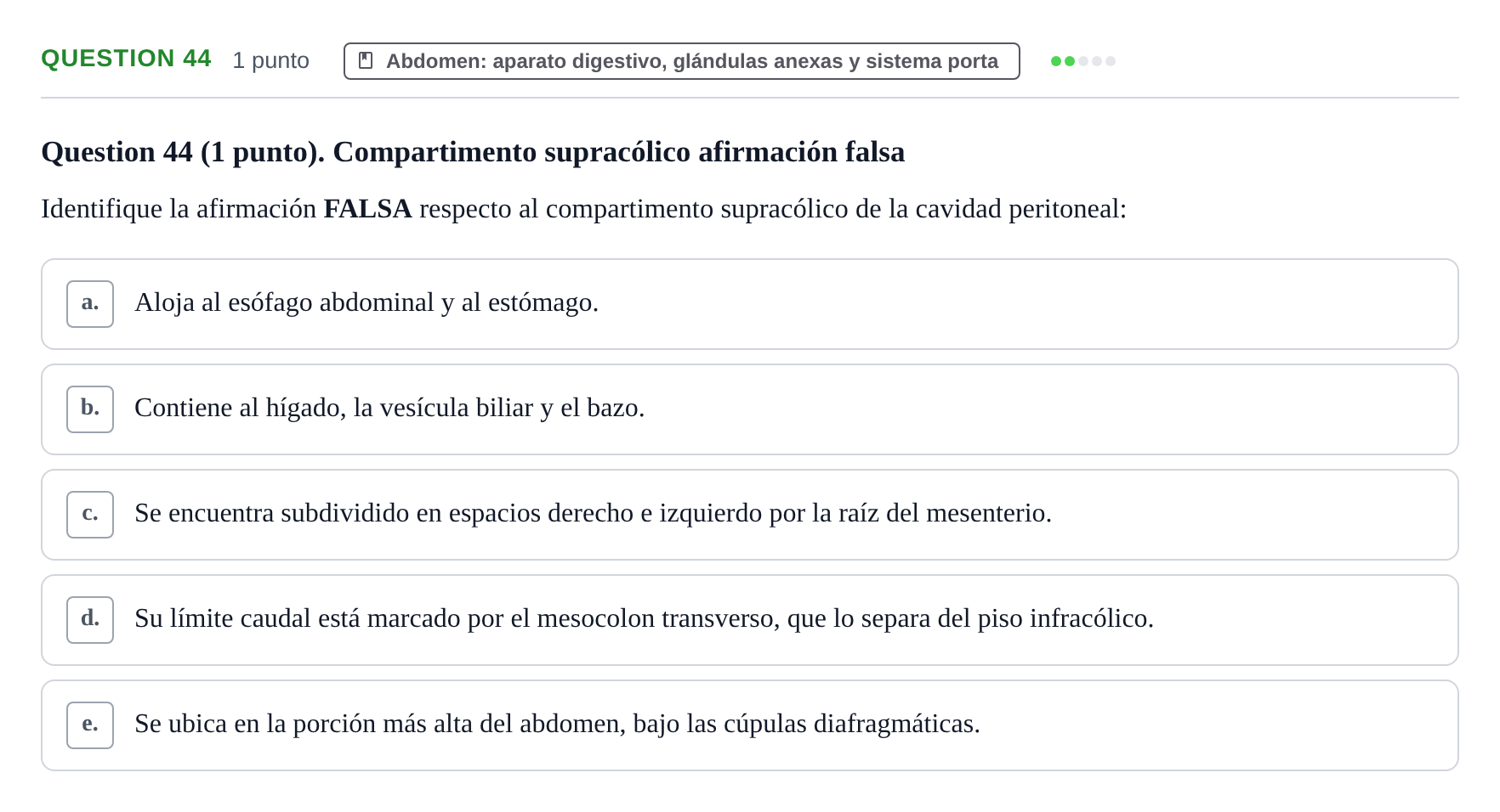 Enunciado: Question 44 · Anatomía Humana UB 2012