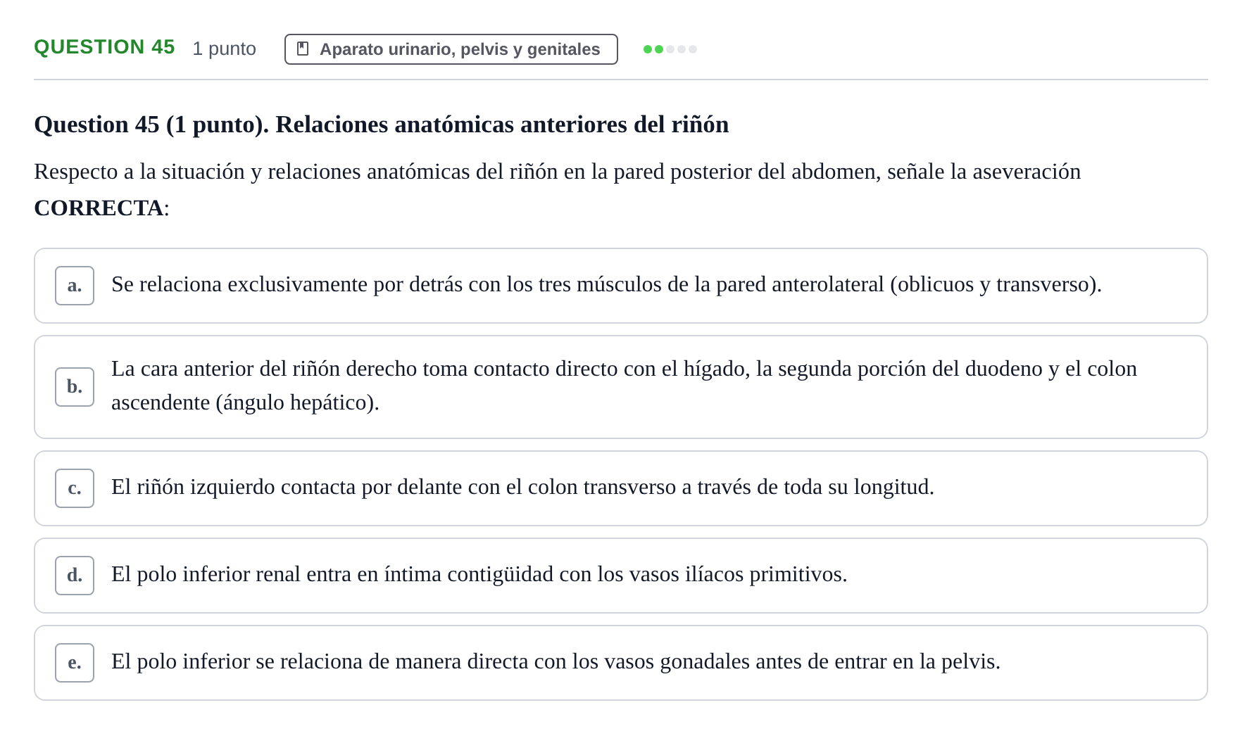 Enunciado: Question 45 · Anatomía Humana UB 2012