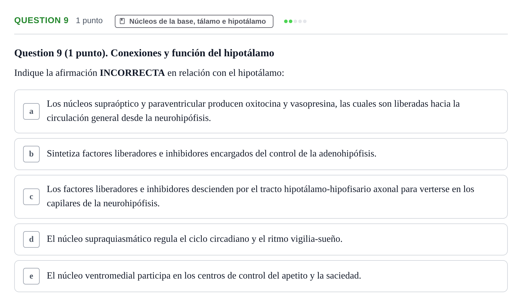 Enunciado: Question 9 · Anatomía Humana UB 2012
