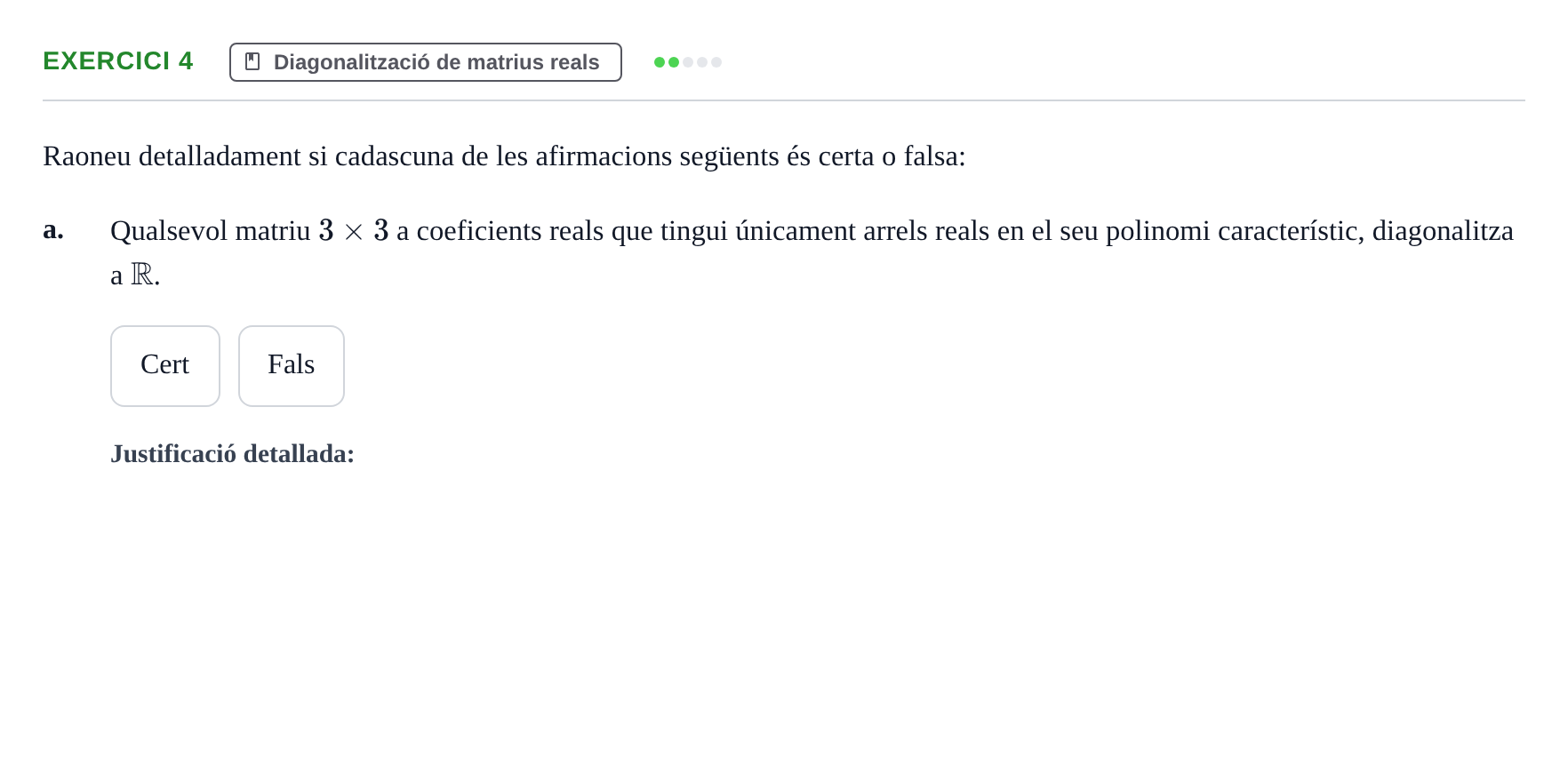Enunciado: Ejercicio 4 - Diagonalització de matrius reals · Matemáticas I UB 2021