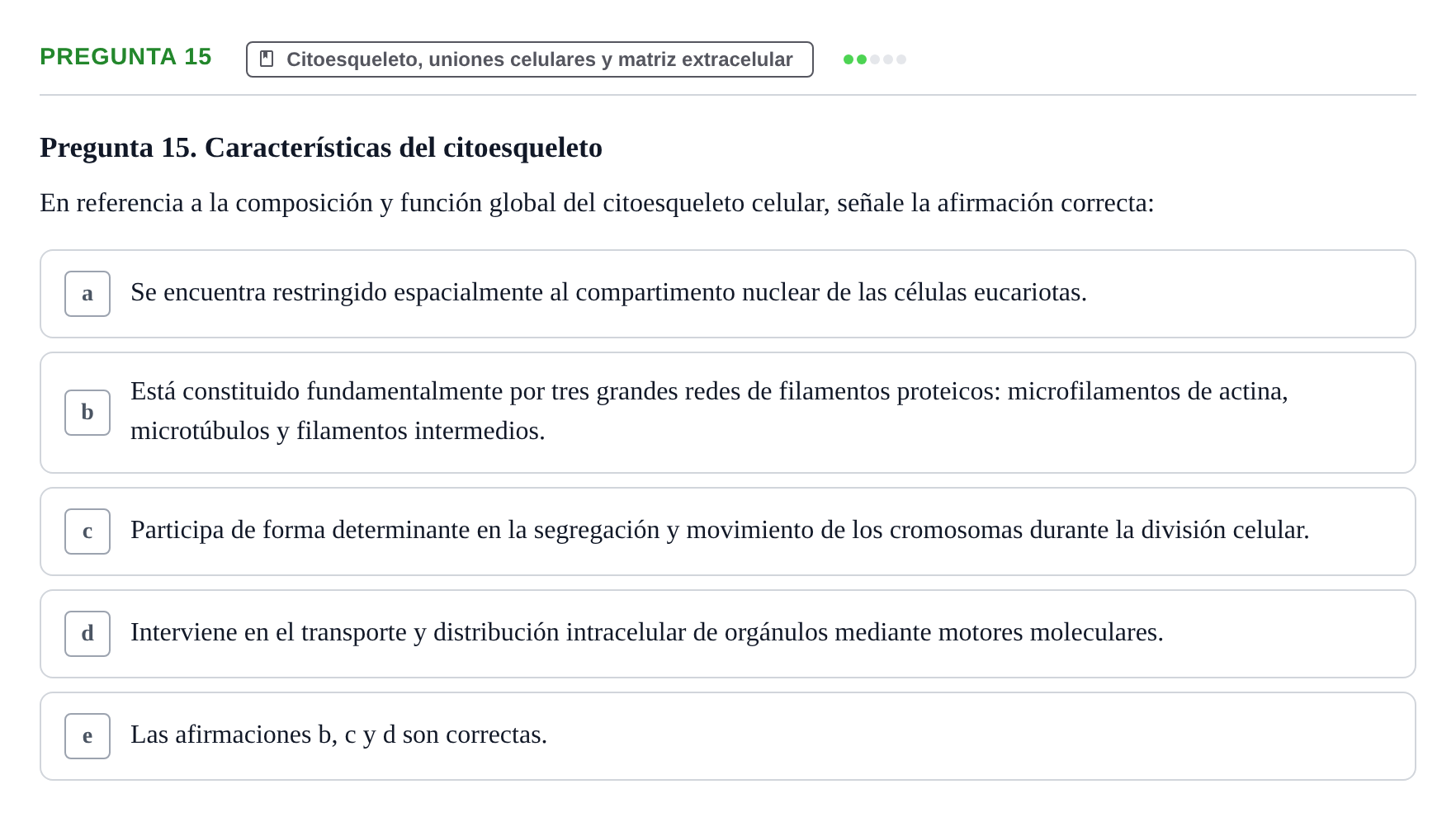 Enunciado: Pregunta 15 · Biología Celular UB Examen de Biología Celular: Prácticas y Teoría