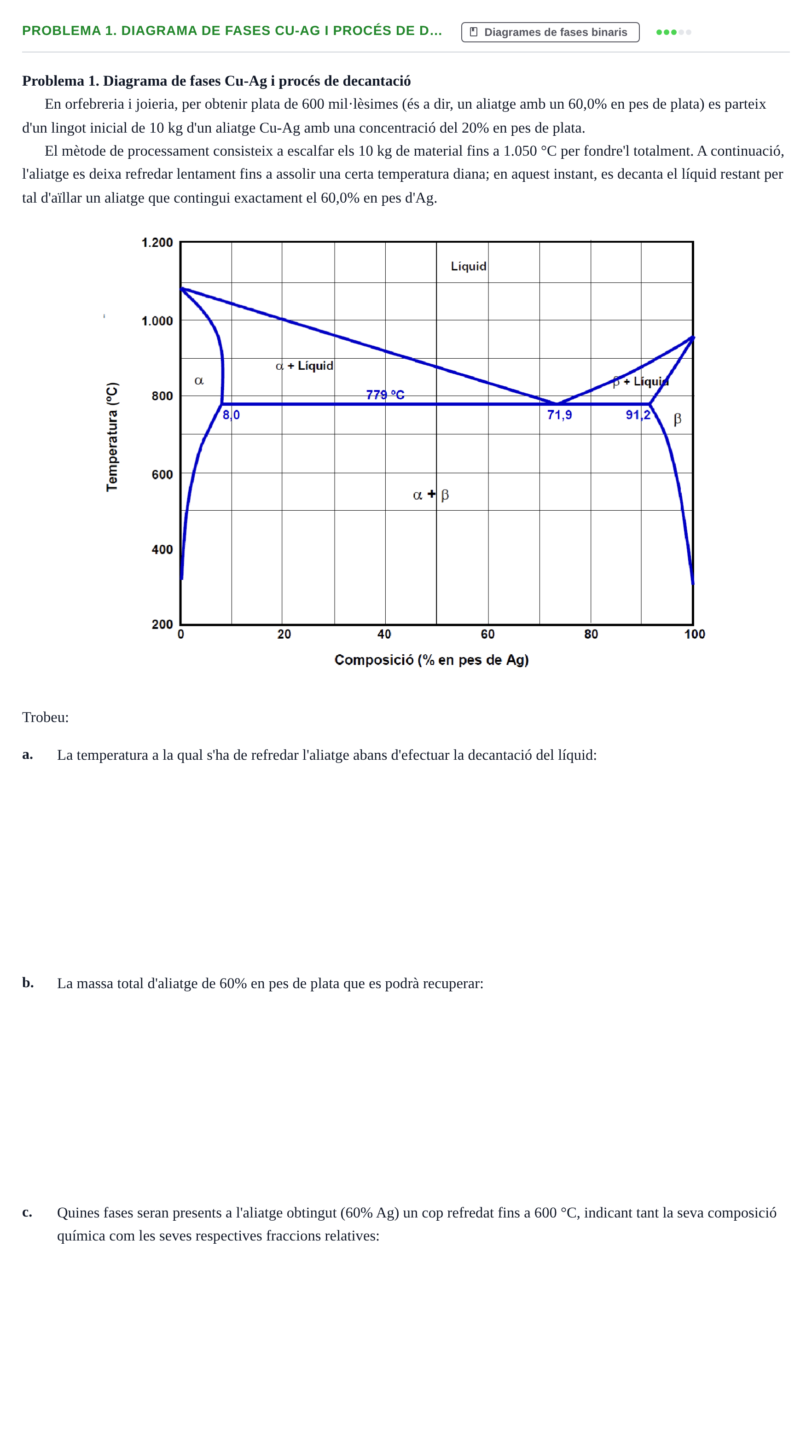 Enunciado: Problema 1. Diagrama de fases Cu-Ag i procés de d… · Ciencia de Materiales UB Juny 2018
