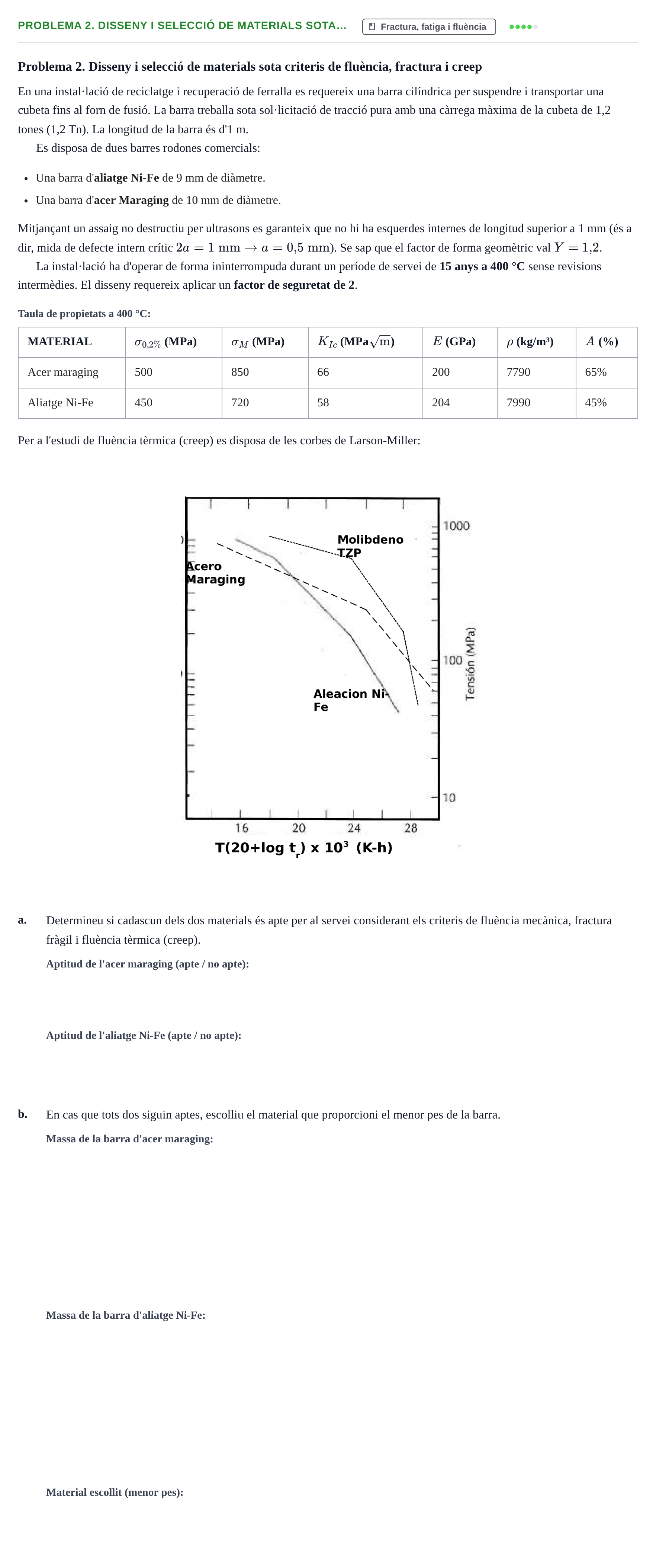 Enunciado: Problema 2. Disseny i selecció de materials sota… · Ciencia de Materiales UB Juny 2018