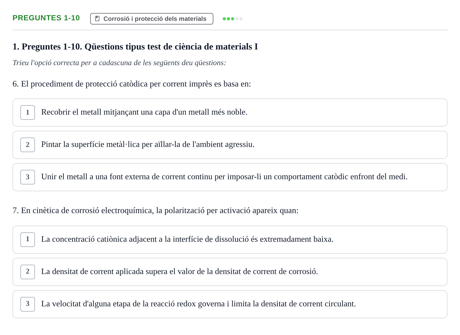 Enunciado: Ejercicio Preguntes 1-10 - Corrosió i protecció · Ciencia de Materiales UB Juny 2018