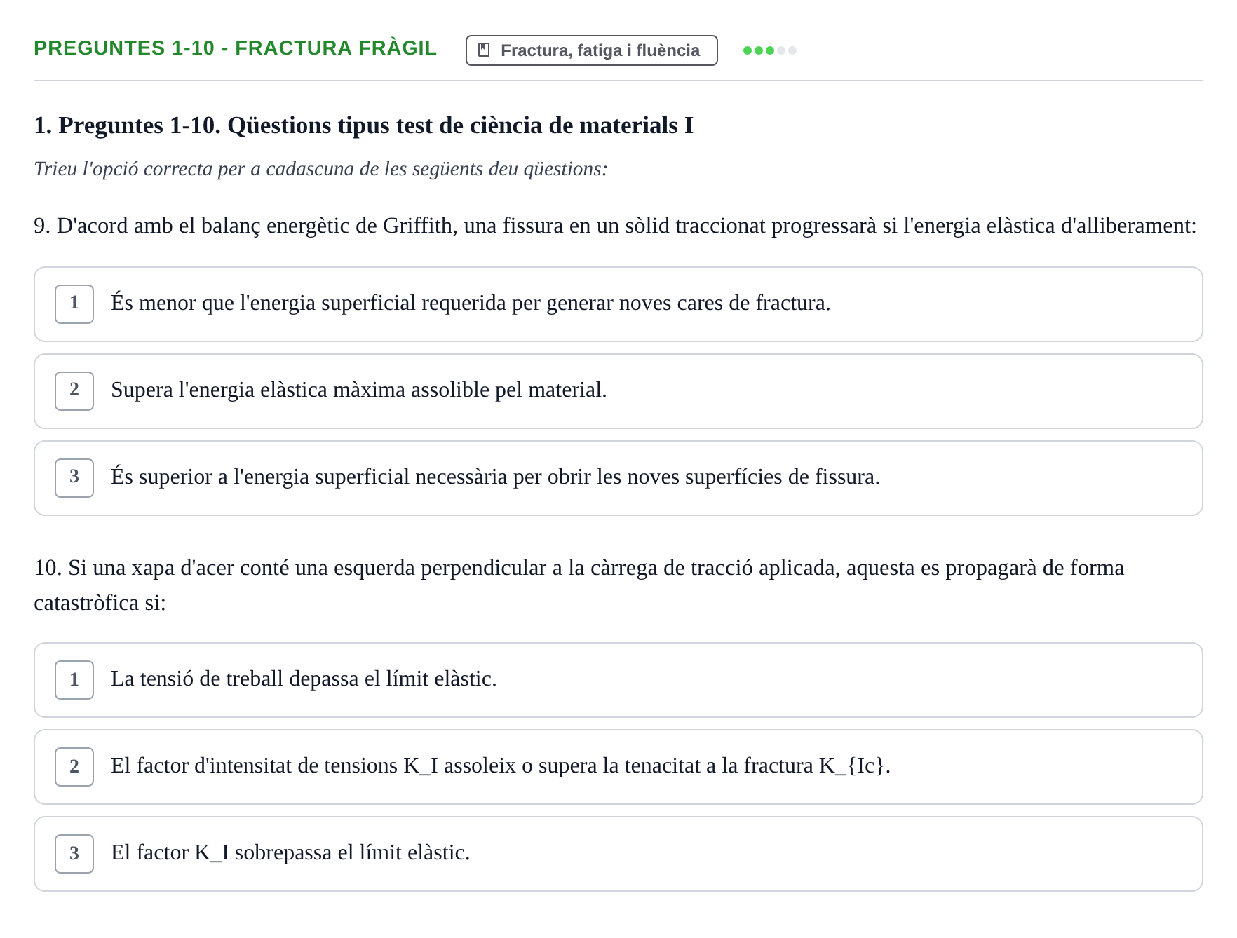 Enunciado: Ejercicio Preguntes 1-10 - Fractura fràgil · Ciencia de Materiales UB Juny 2018