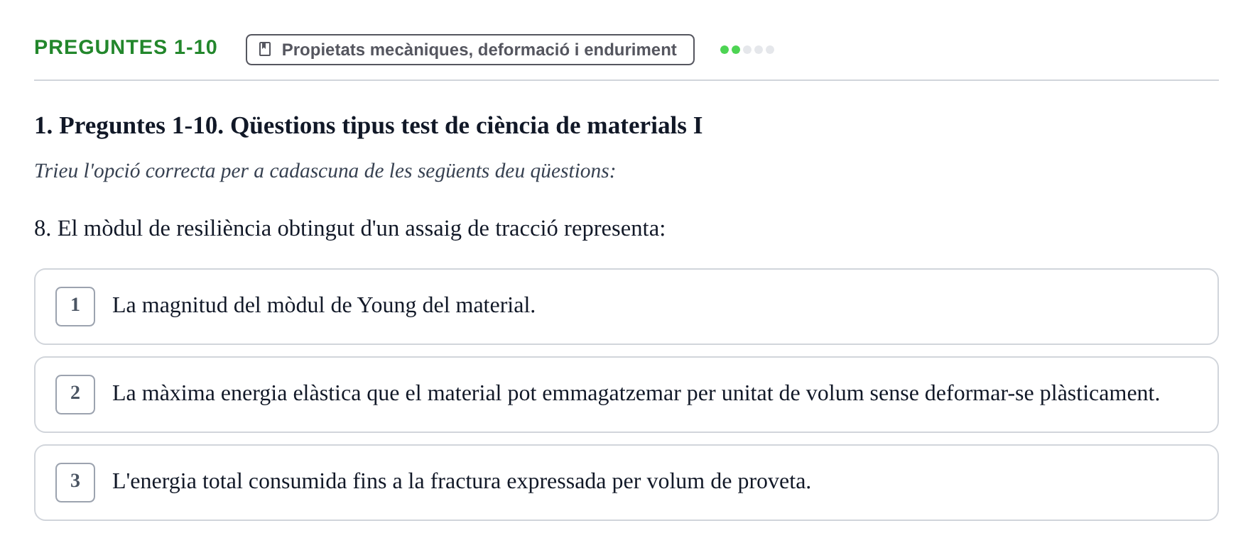 Enunciado: Ejercicio Preguntes 1-10 - Propietats mecàniques · Ciencia de Materiales UB Juny 2018