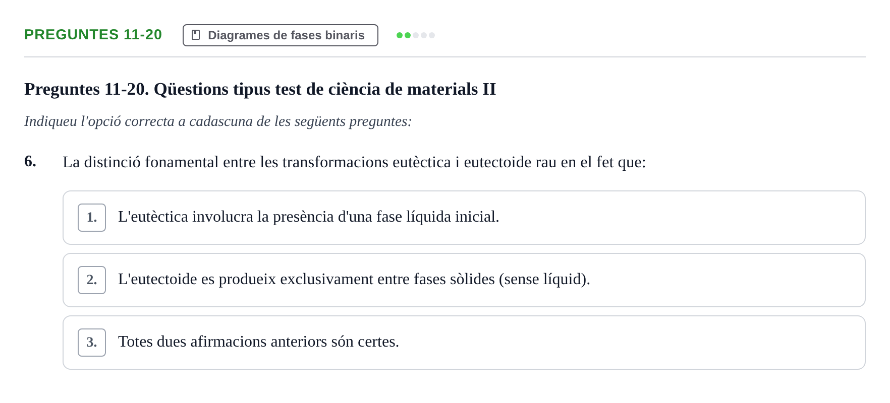 Enunciado: Ejercicio Preguntes 11-20 - Diagrames de fases · Ciencia de Materiales UB Juny 2018