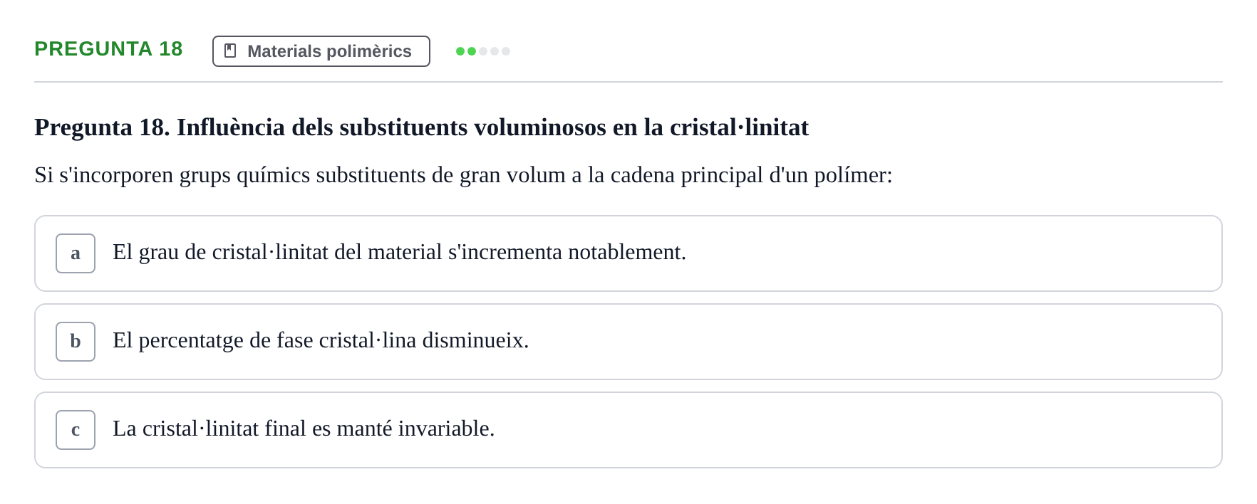 Enunciado: Pregunta 18 · Ciencia de Materiales UB 2018