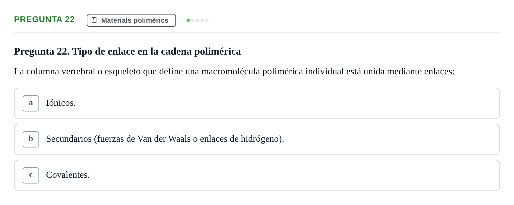 Enunciado: Pregunta 22 · Ciencia de Materiales UB 2019