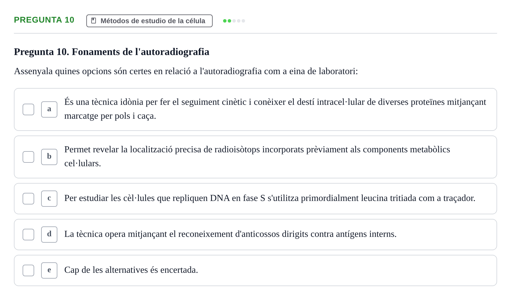 Enunciado: Pregunta 10 · Biología Celular UB 2001