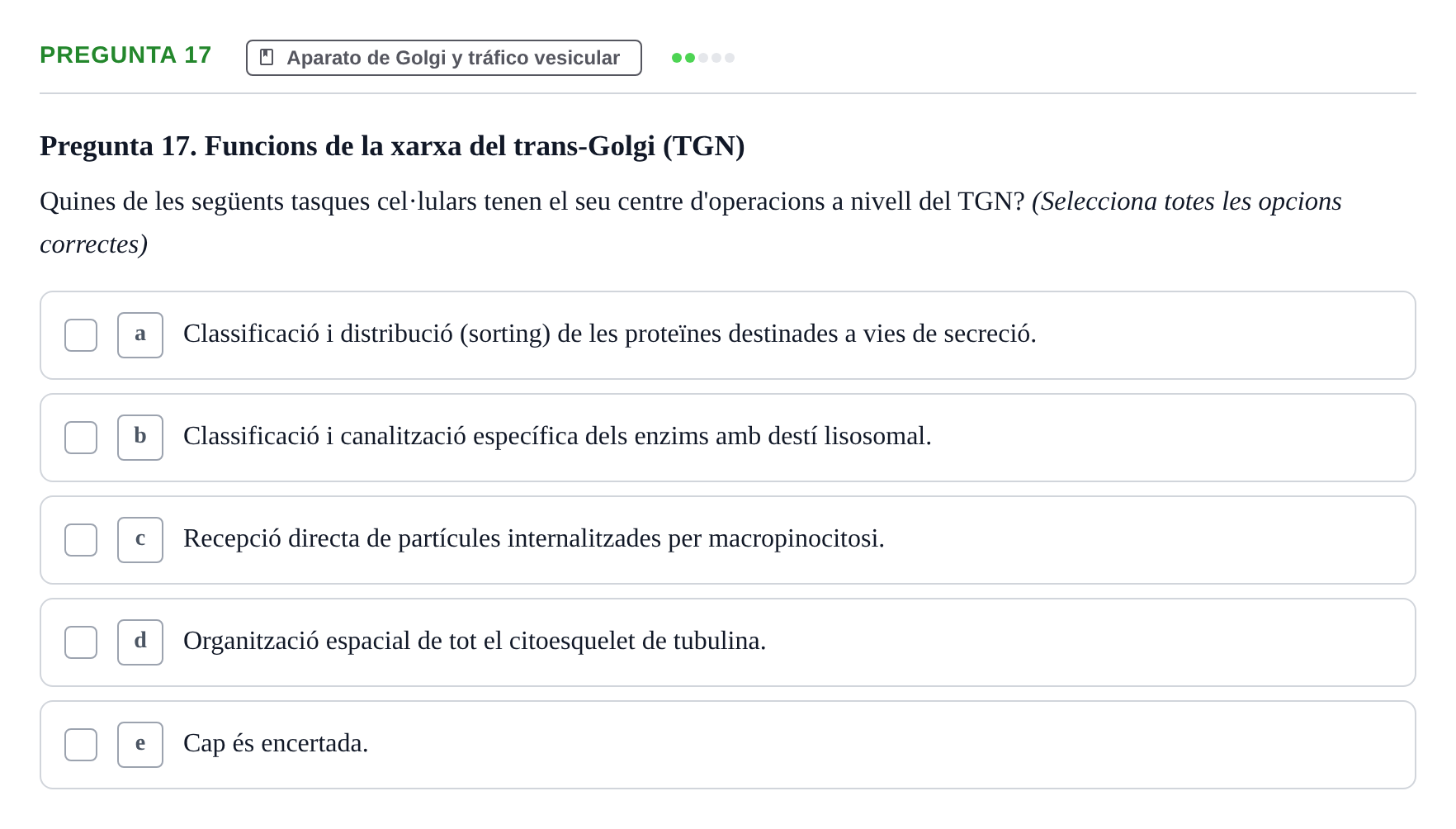 Enunciado: Pregunta 17 · Biología Celular UB 2001