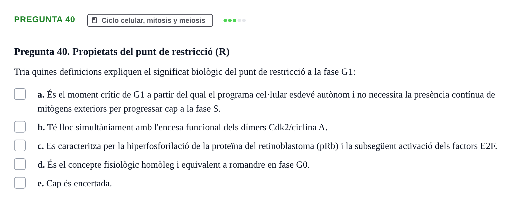 Enunciado: Pregunta 40 · Biología Celular UB 2001