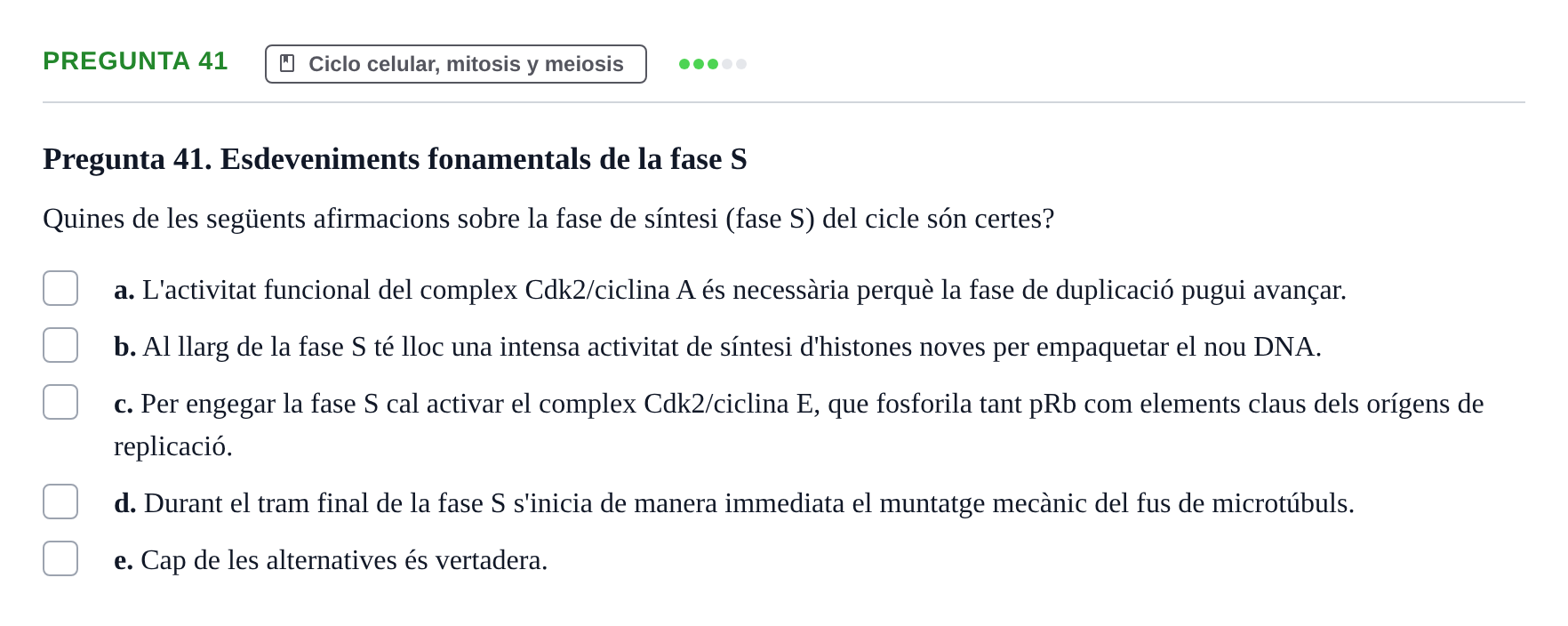 Enunciado: Pregunta 41 · Biología Celular UB 2001