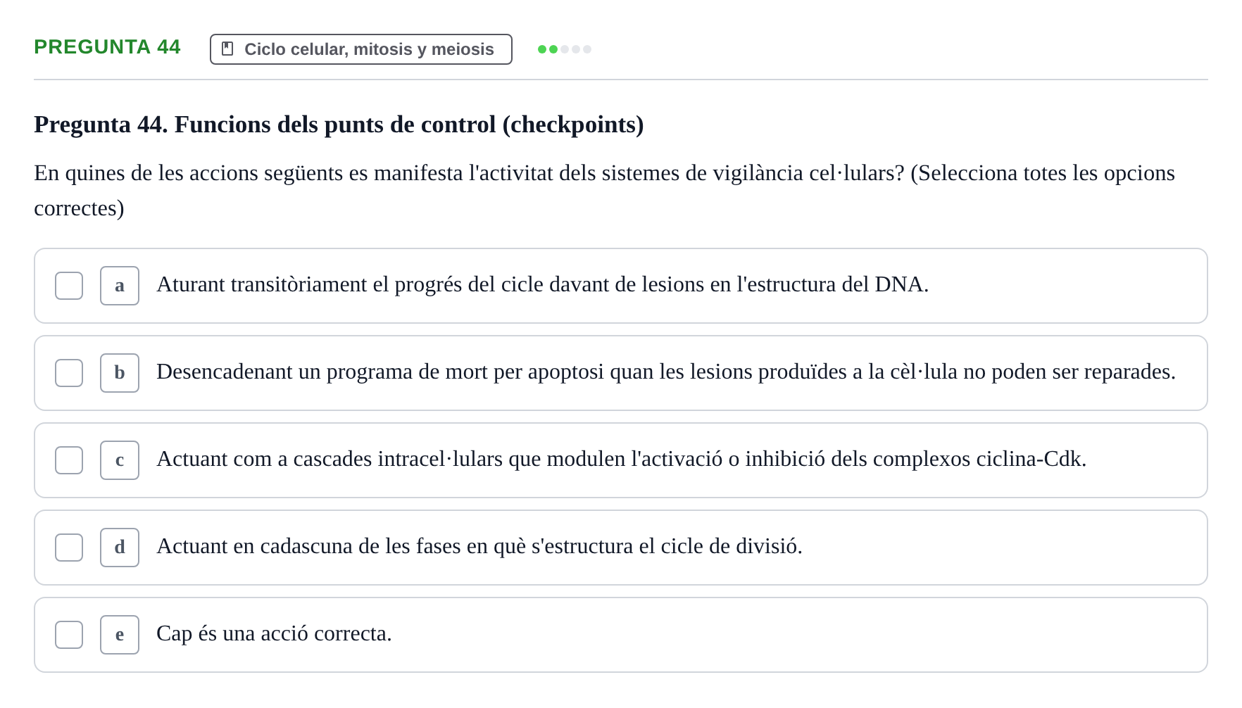 Enunciado: Pregunta 44 · Biología Celular UB 2001