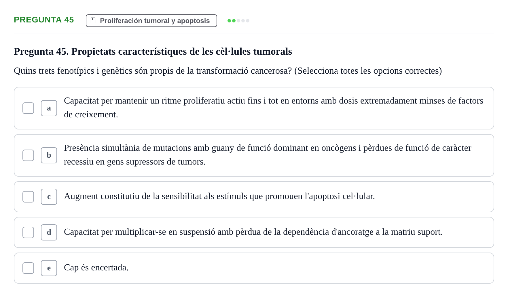 Enunciado: Pregunta 45 · Biología Celular UB 2001