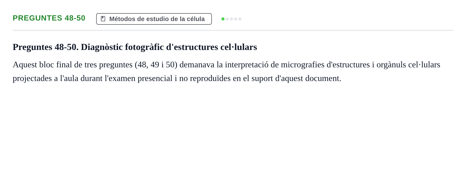 Enunciado: Ejercicio Preguntes 48-50 · Biología Celular UB 2001