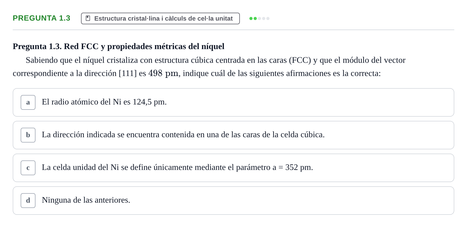 Enunciado: Pregunta 1.3 · Ciencia de Materiales UB Examen Parcial de Ciencia de Materiales