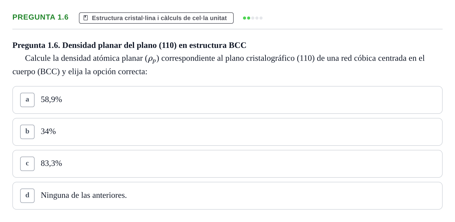 Enunciado: Pregunta 1.6 · Ciencia de Materiales UB Examen Parcial de Ciencia de Materiales
