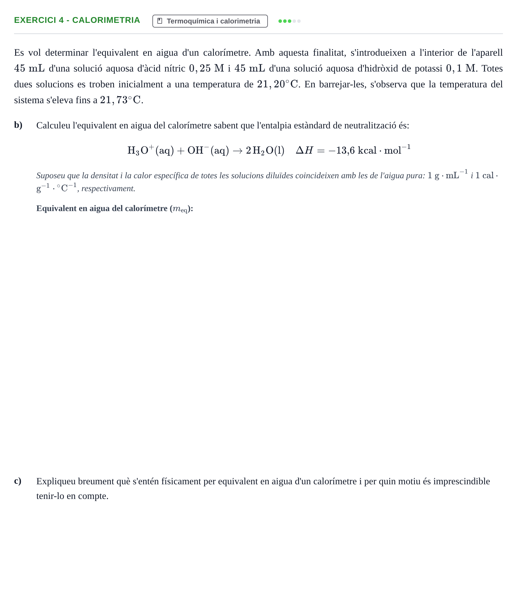 Enunciado: Ejercicio 4 - Calorimetria · Química Aplicada II UB 2021