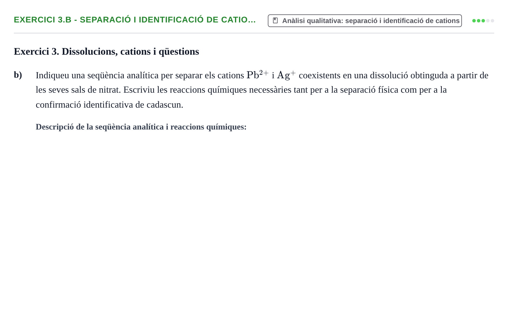 Enunciado: Exercici 3.b - Separació i identificació de catio… · Química Aplicada II UB Juny 2010