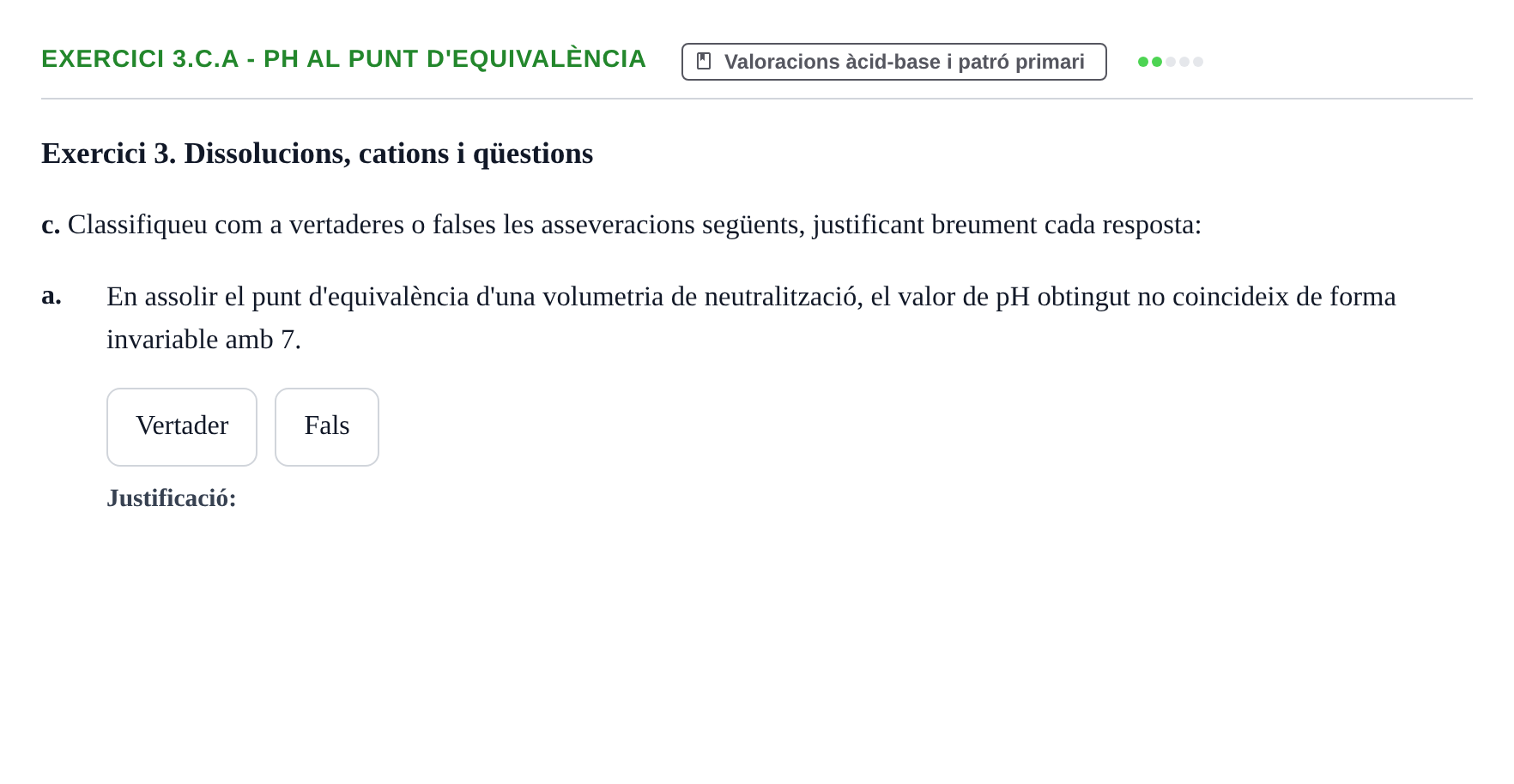 Enunciado: Exercici 3.c.a - pH al punt d'equivalència · Química Aplicada II UB Juny 2010