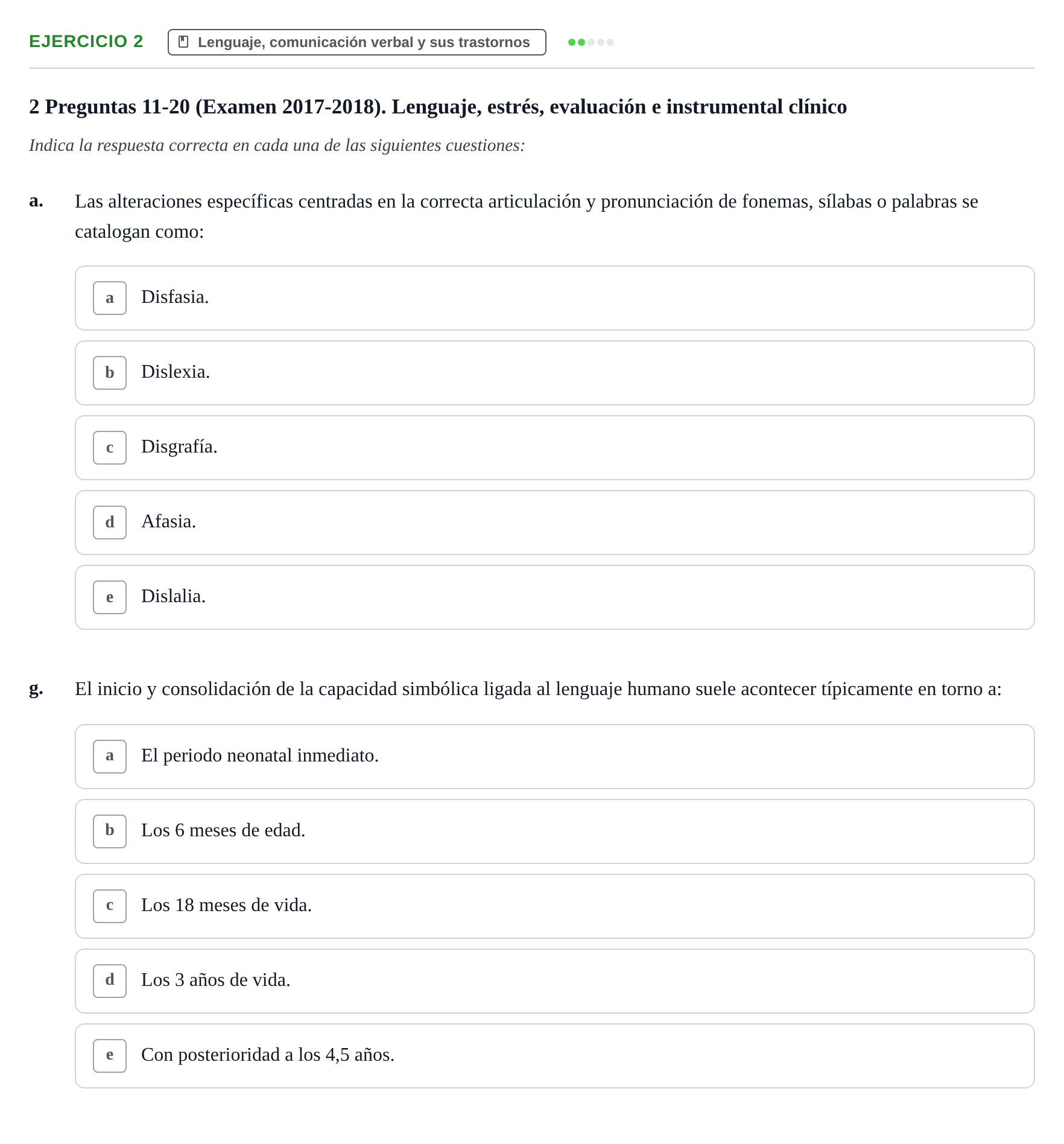 Enunciado: Ejercicio 2 - Lenguaje, comunicación verbal y sus trastornos · Psicología y Comunicación UB 2017