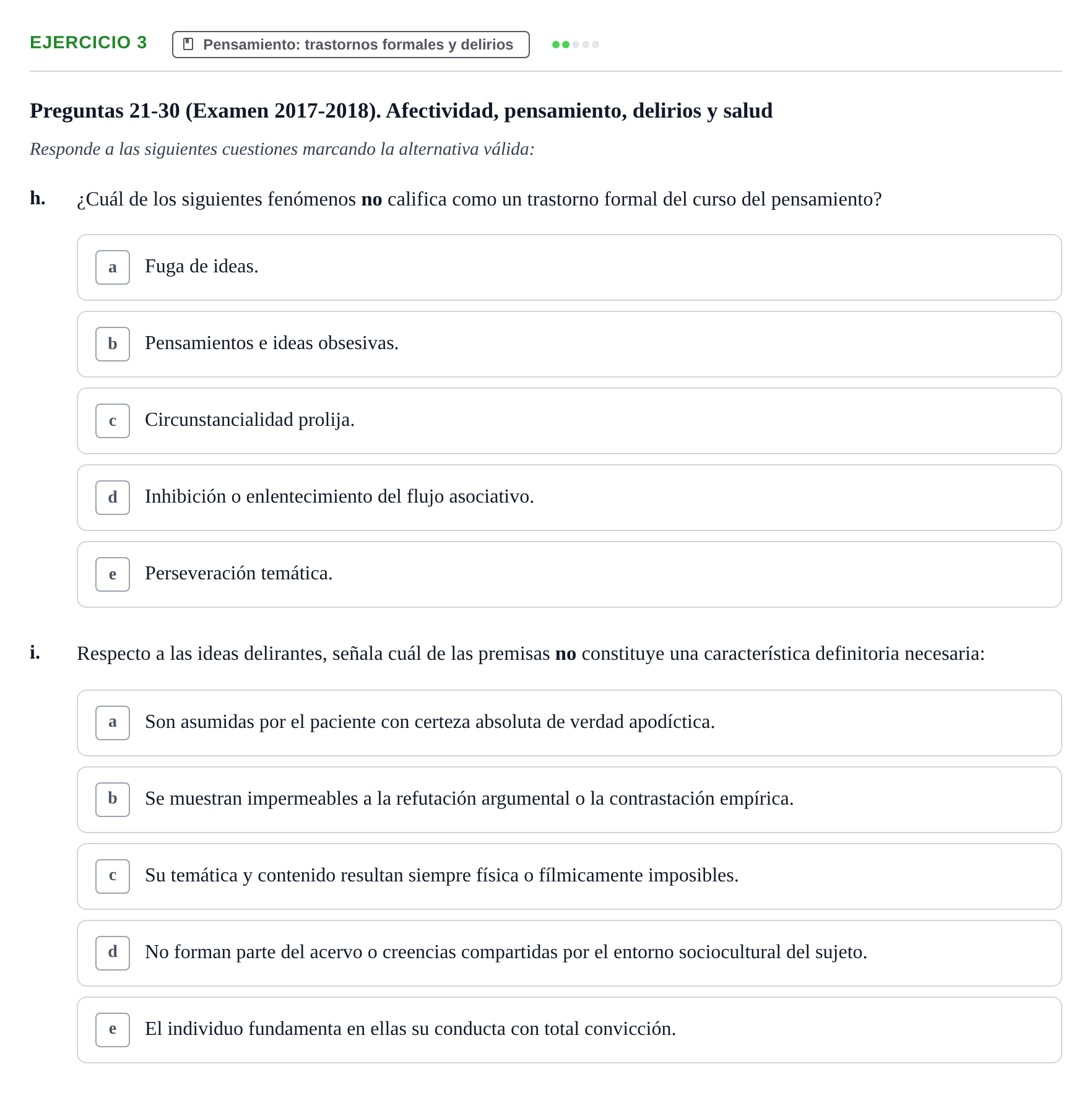 Enunciado: Ejercicio 3 - Pensamiento: trastornos formales y delirios · Psicología y Comunicación UB 2017
