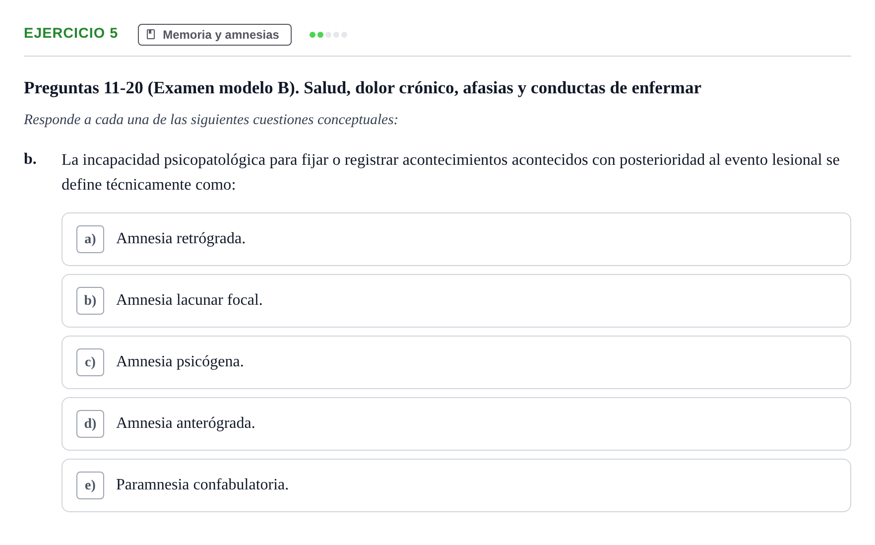 Enunciado: Ejercicio 5 - Memoria y amnesias · Psicología y Comunicación UB 2017
