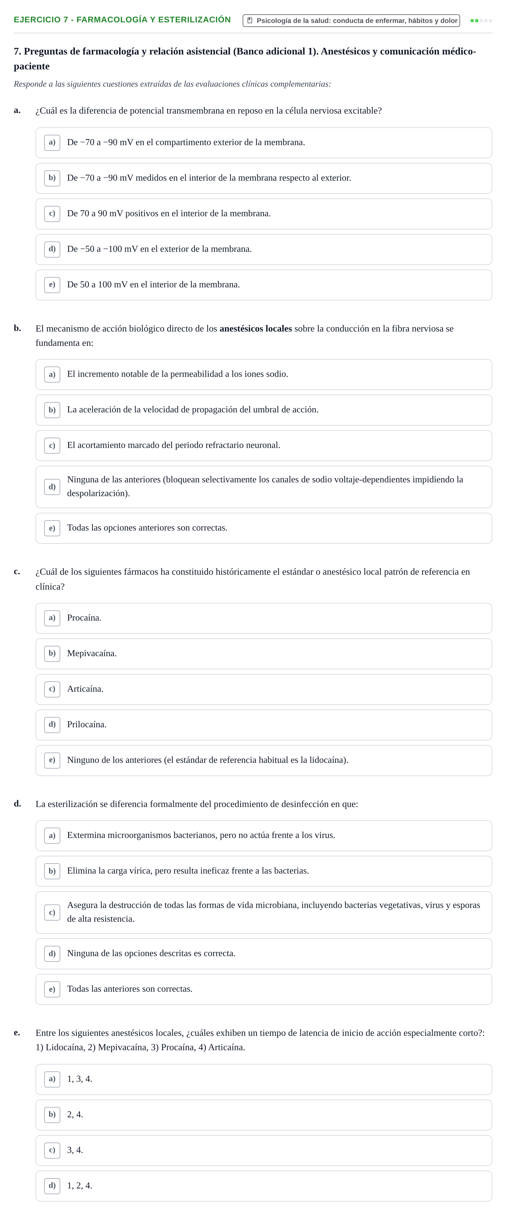 Enunciado: Ejercicio 7 - Farmacología y esterilización · Psicología y Comunicación UB 2017