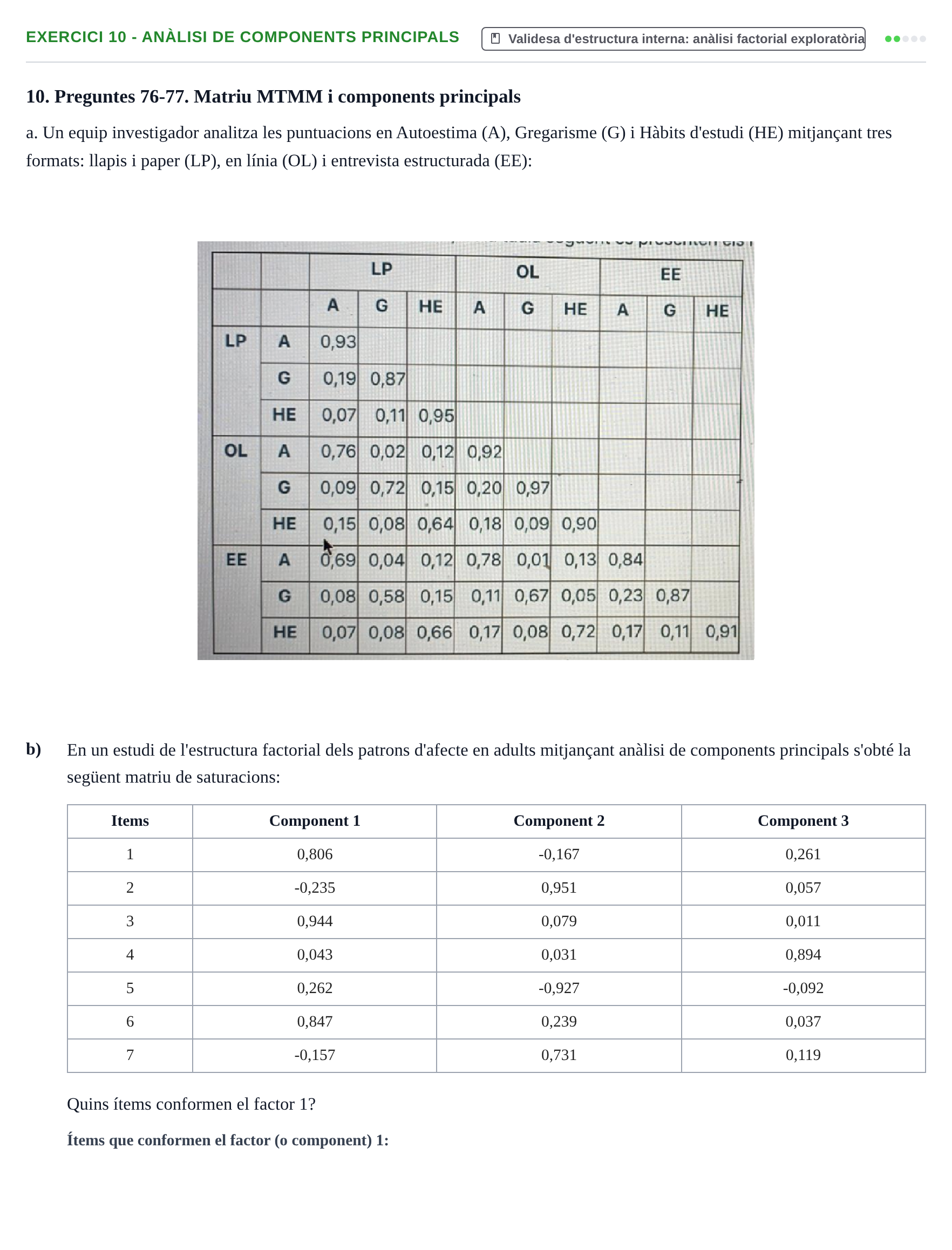 Enunciado: Ejercicio 10 - Anàlisi de components principals · Psicometría UB Exemples